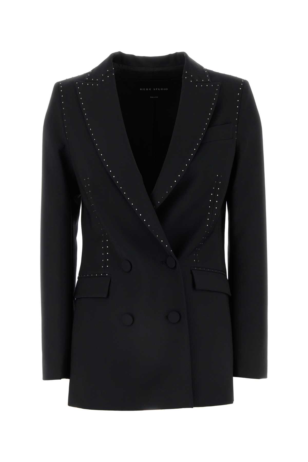 Shop Hebe Studio Black Stretch Wool Blend Bianca Blazer In Blackcrystals