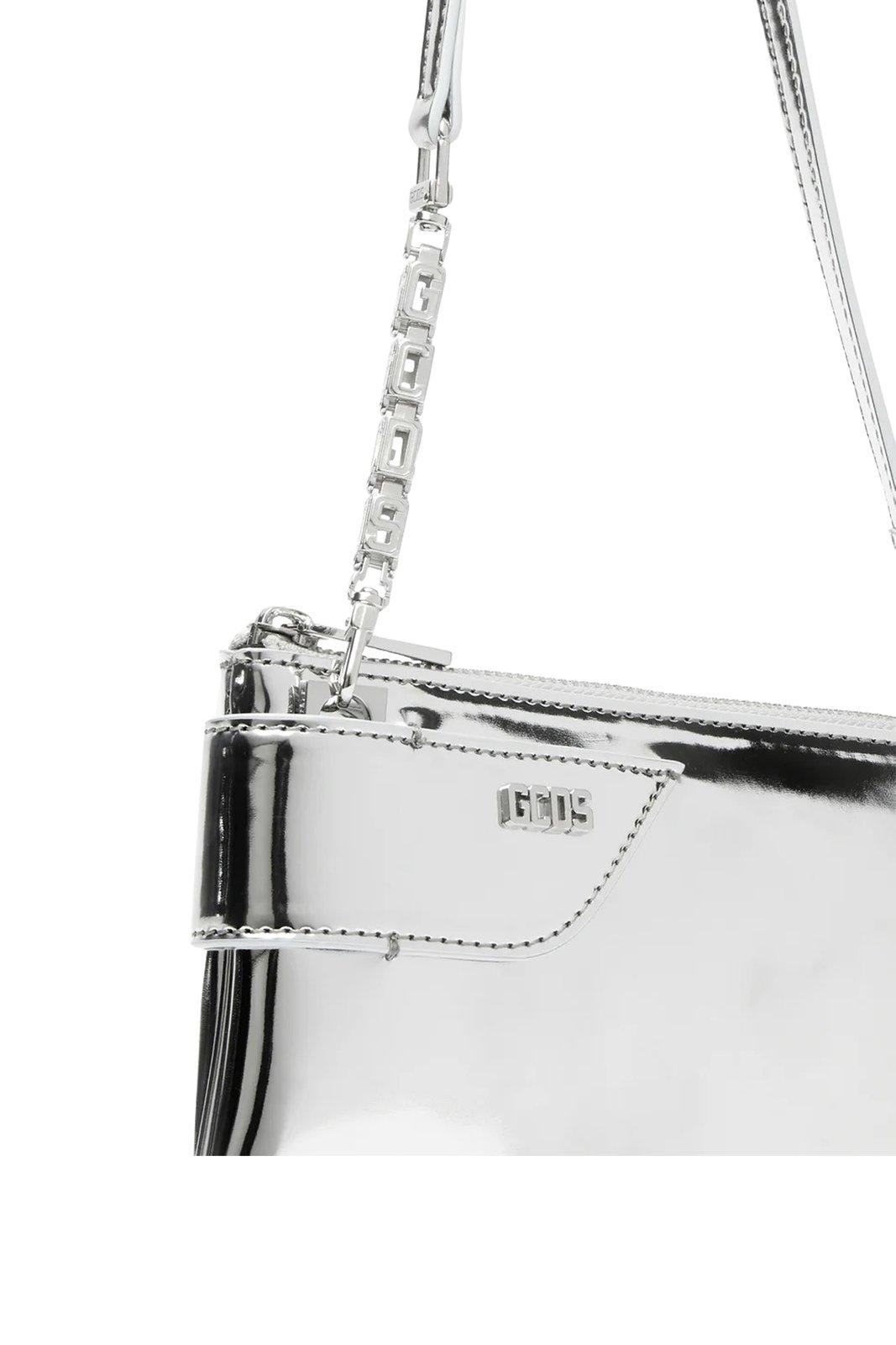 Shop Gcds Comma Notte Zipped Shoulder Bag In Silver