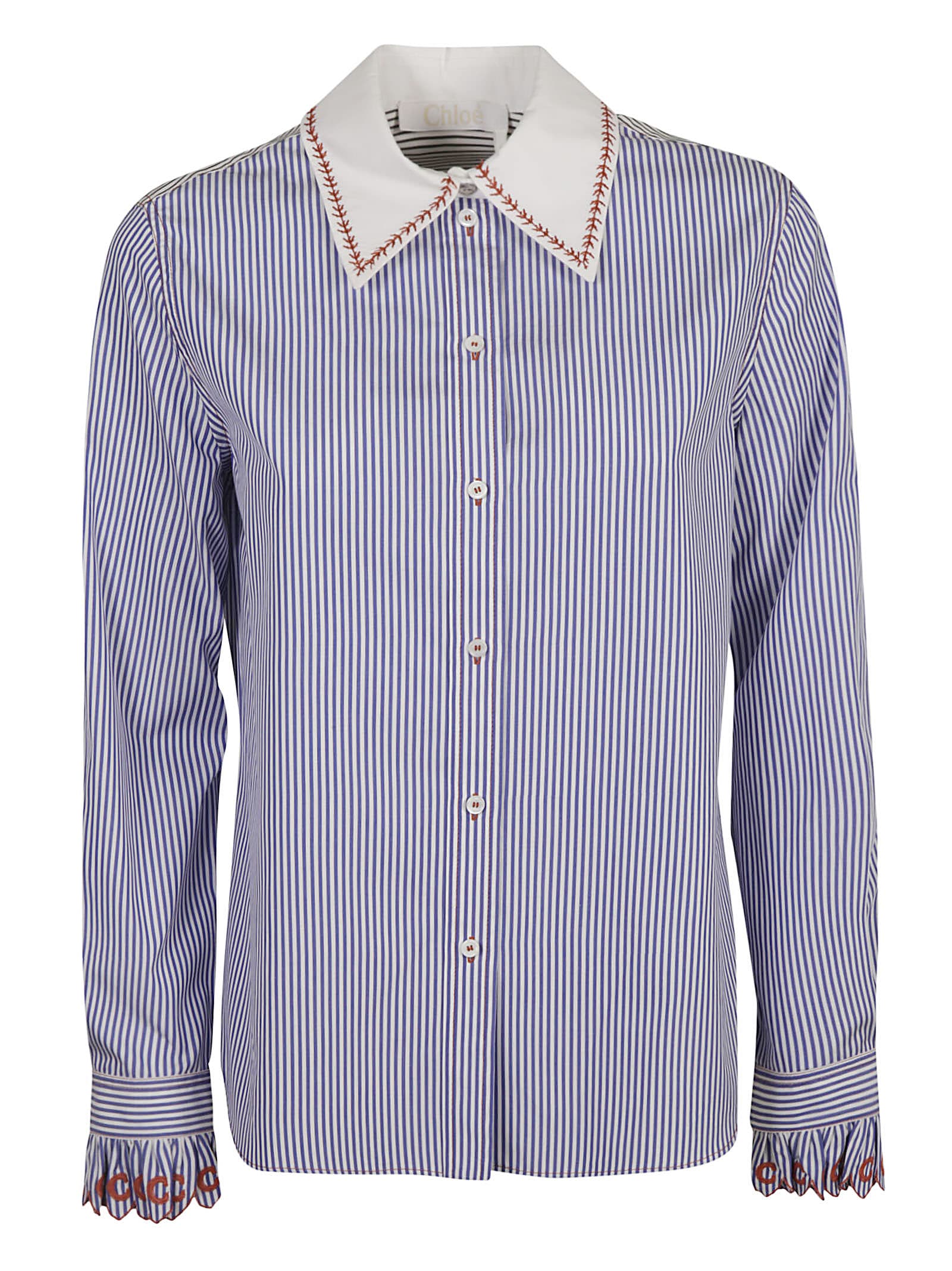 Chloé Stripe Print Ruffled Cuff Shirt