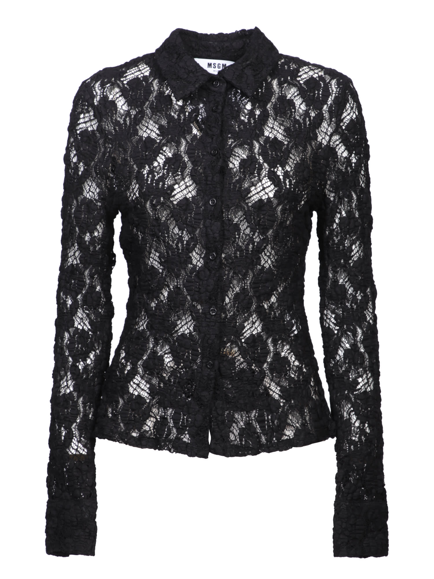 Shop Msgm Vintage Black Lace Shirt