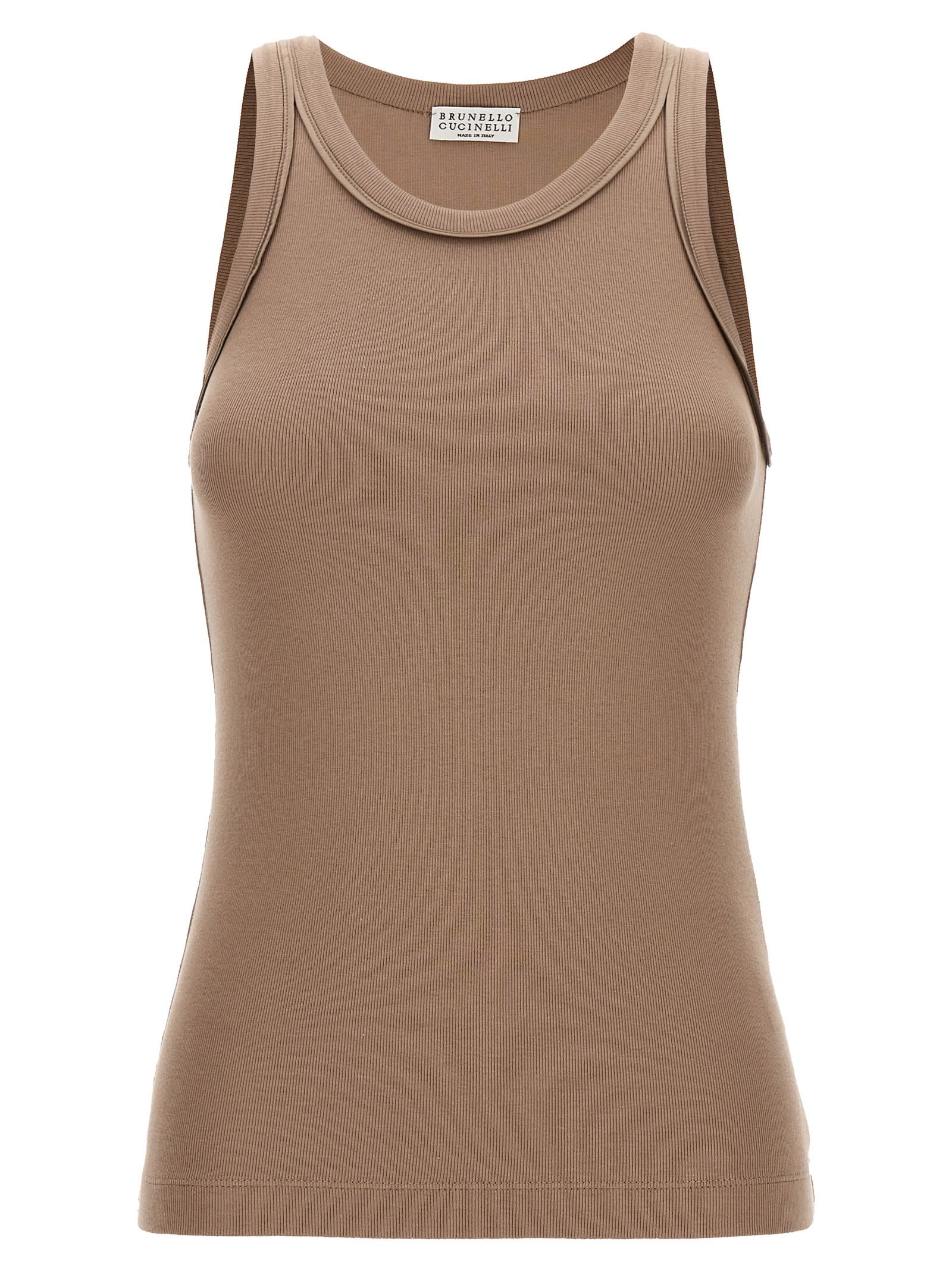 Shop Brunello Cucinelli Ribbed Top In Brown