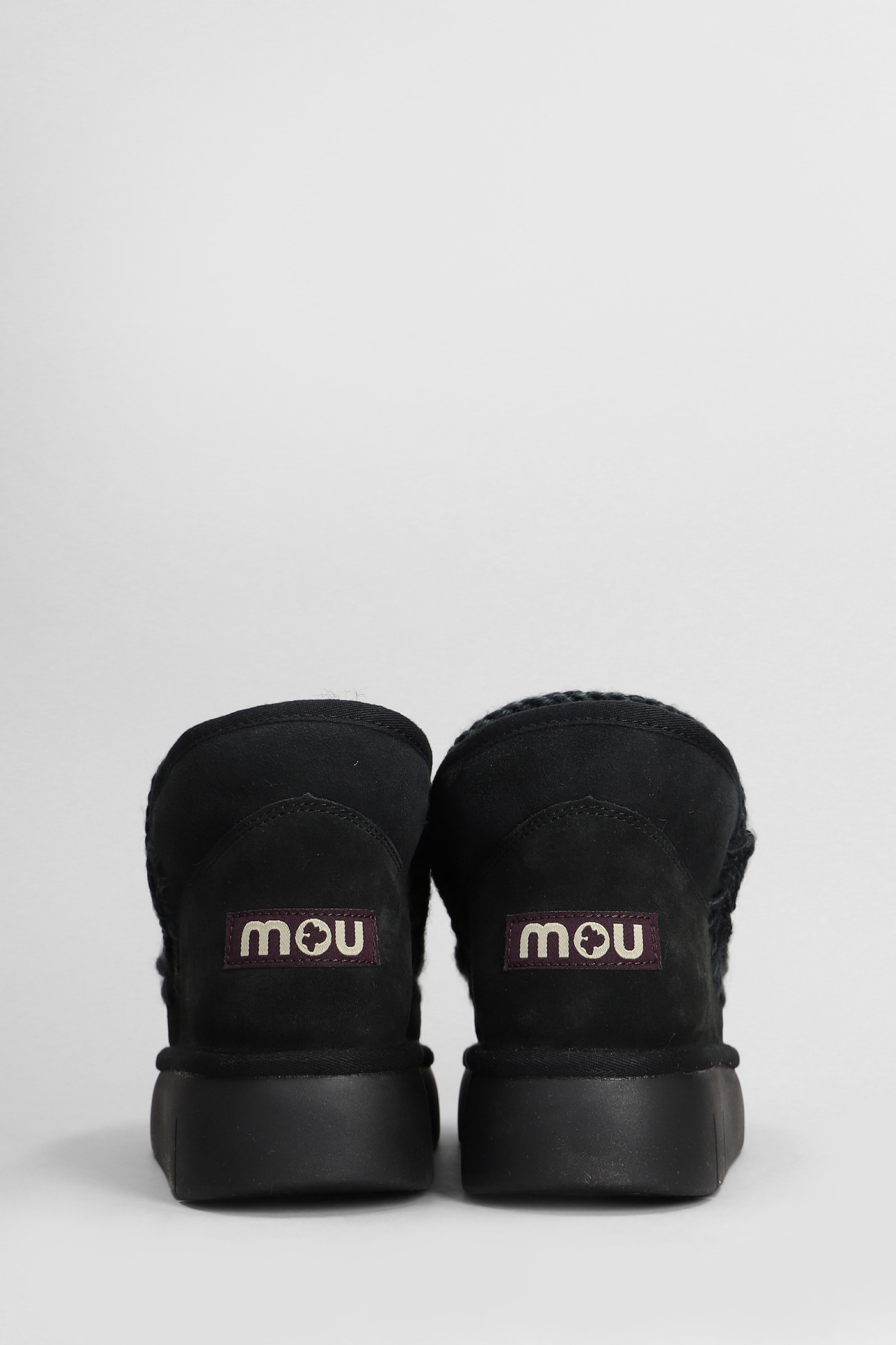 Shop Mou Eskimo Bounce Low Heels Ankle Boots In Black Suede