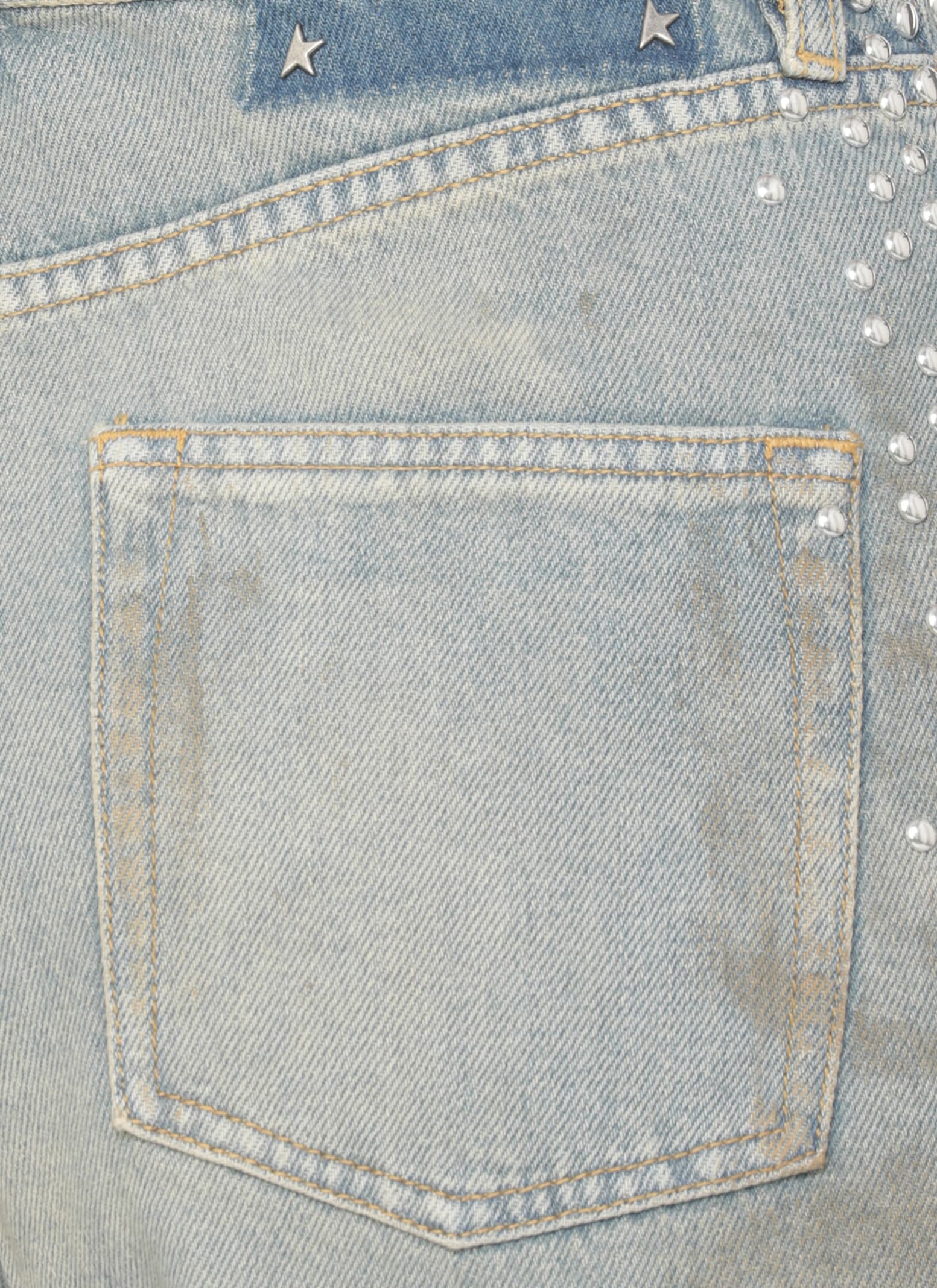 Golden Goose Distressed Boyfriend Fit Trousers With Studded Detailing In Blue