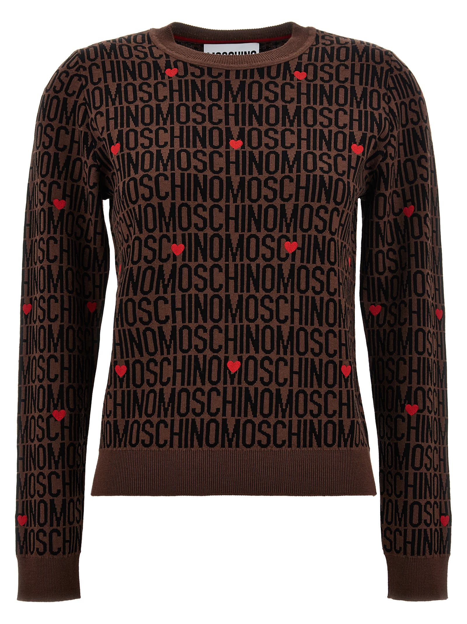 Shop Moschino Logo Sweater In Brown