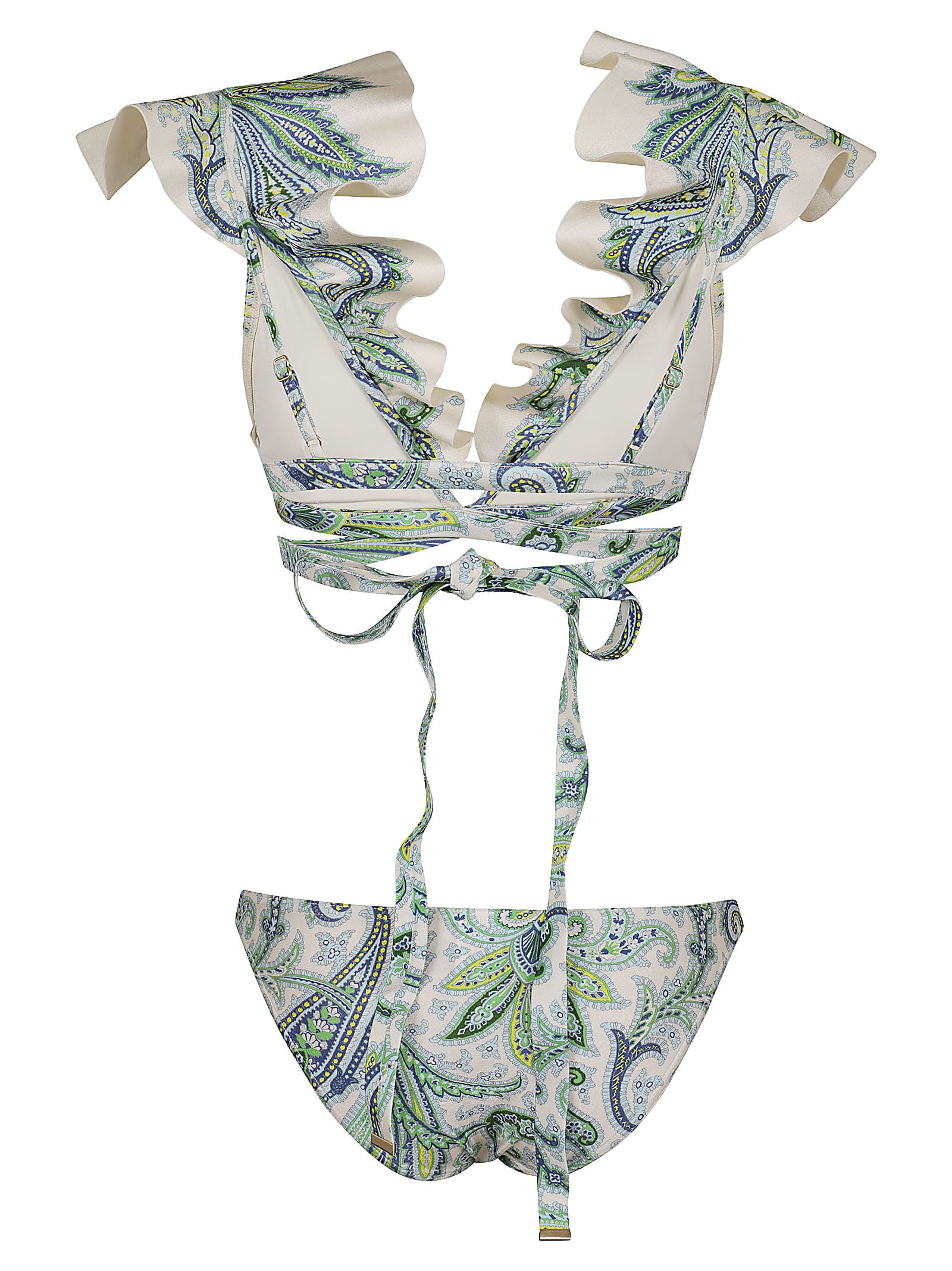 Shop Zimmermann Ottie Wrap Ruffle Bikini In Grpa Green Paisley