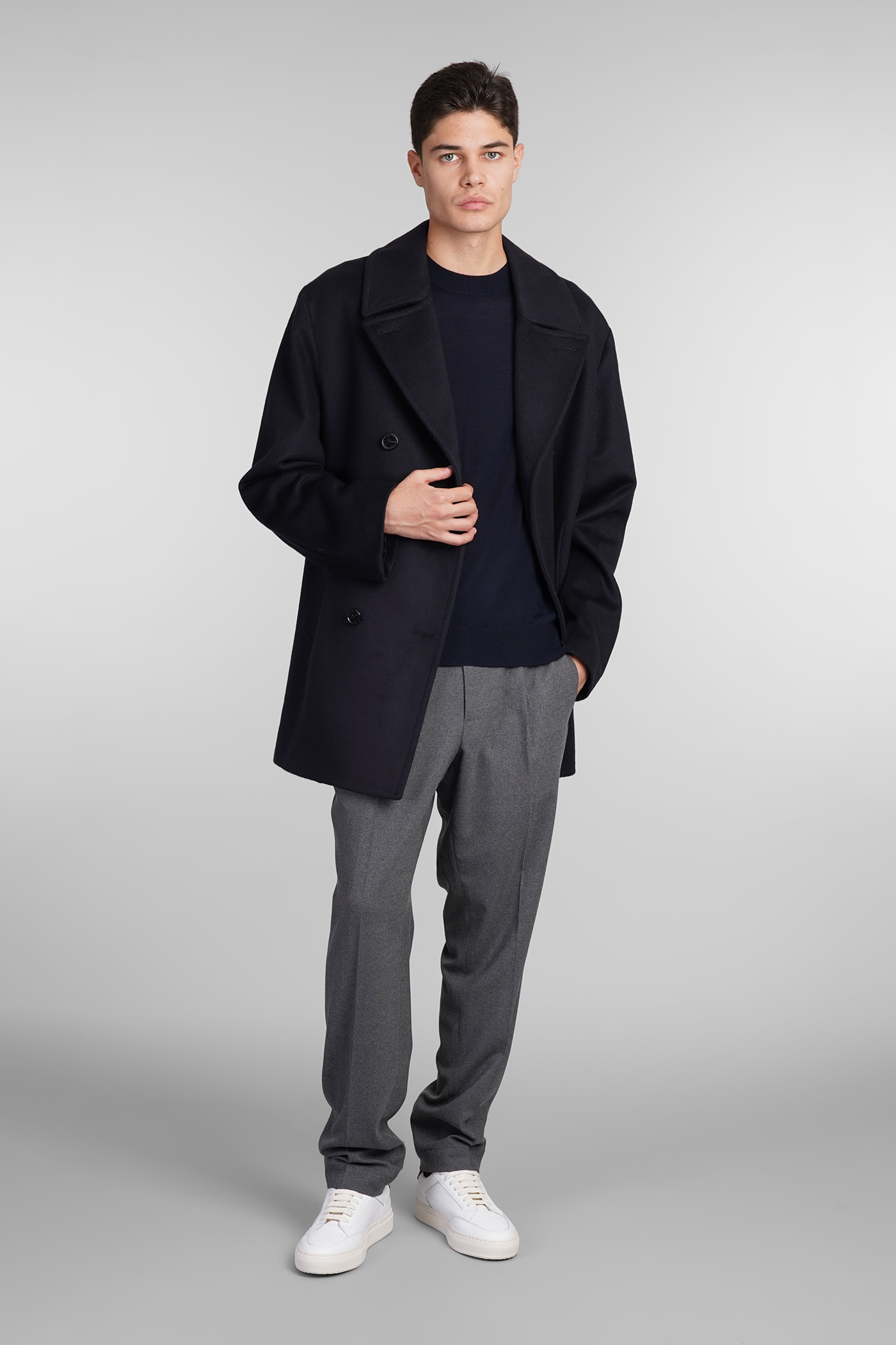 Shop Mackintosh Dalton Coat In Blue Wool