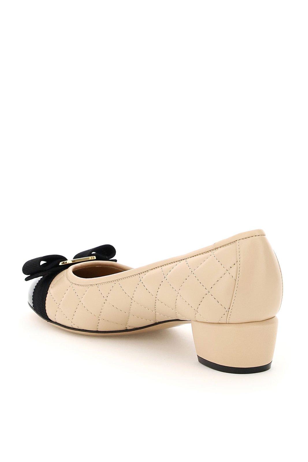 Shop Ferragamo Vara Bow Quilted Pumps In Powder