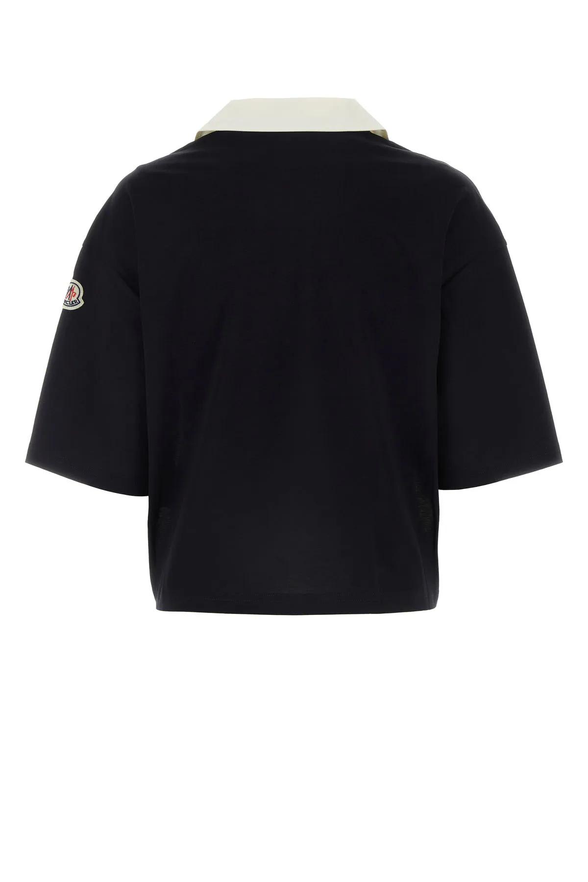 Shop Moncler Black Cotton Polo Shirt