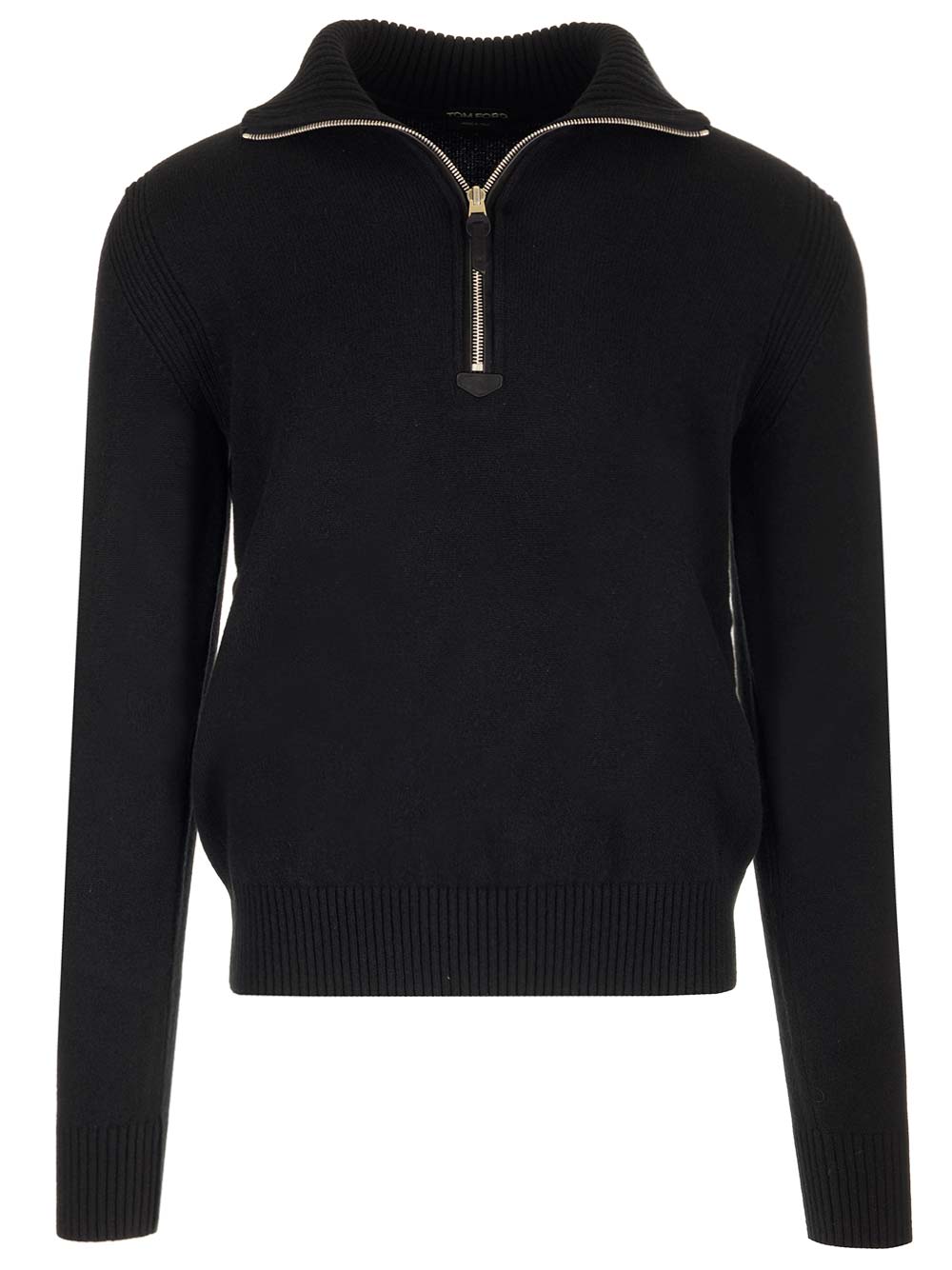 Tom Ford Wool And Cashmere-blend Half-zip Sweater In Black
