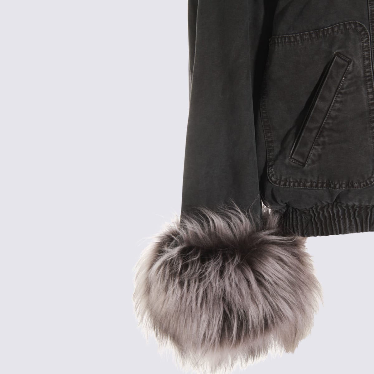 Blumarine Hooded Jacket With Faux Fur Trim In Gray