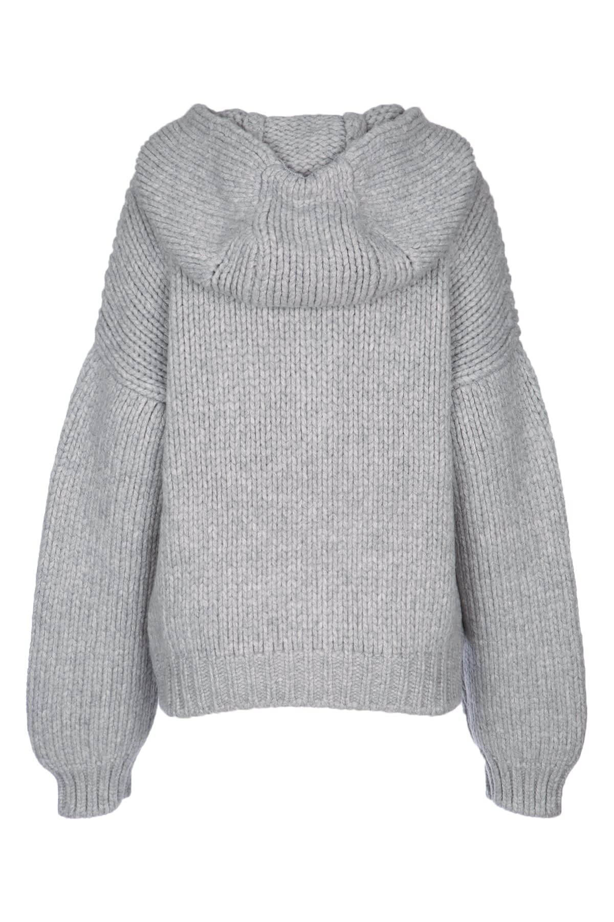 Sportmax Knitwear With Drawstring Hood And Ribbed Texture In Gray