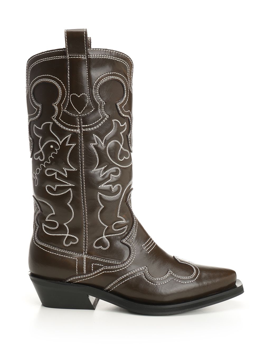 Ganni Mid Shaft Embroidered Western Boot Oleatex