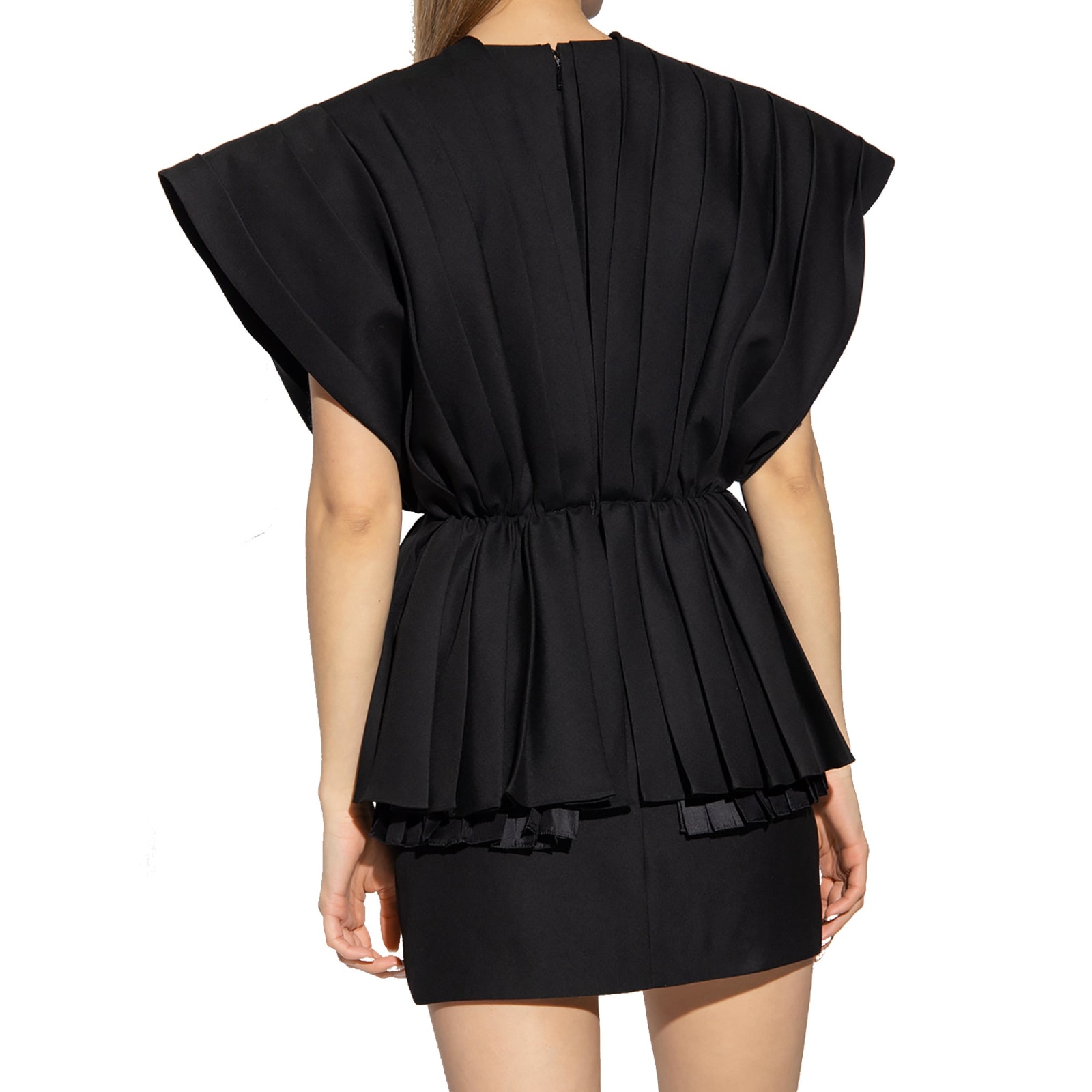 Gucci Pleated Wool Mini Dress In Black