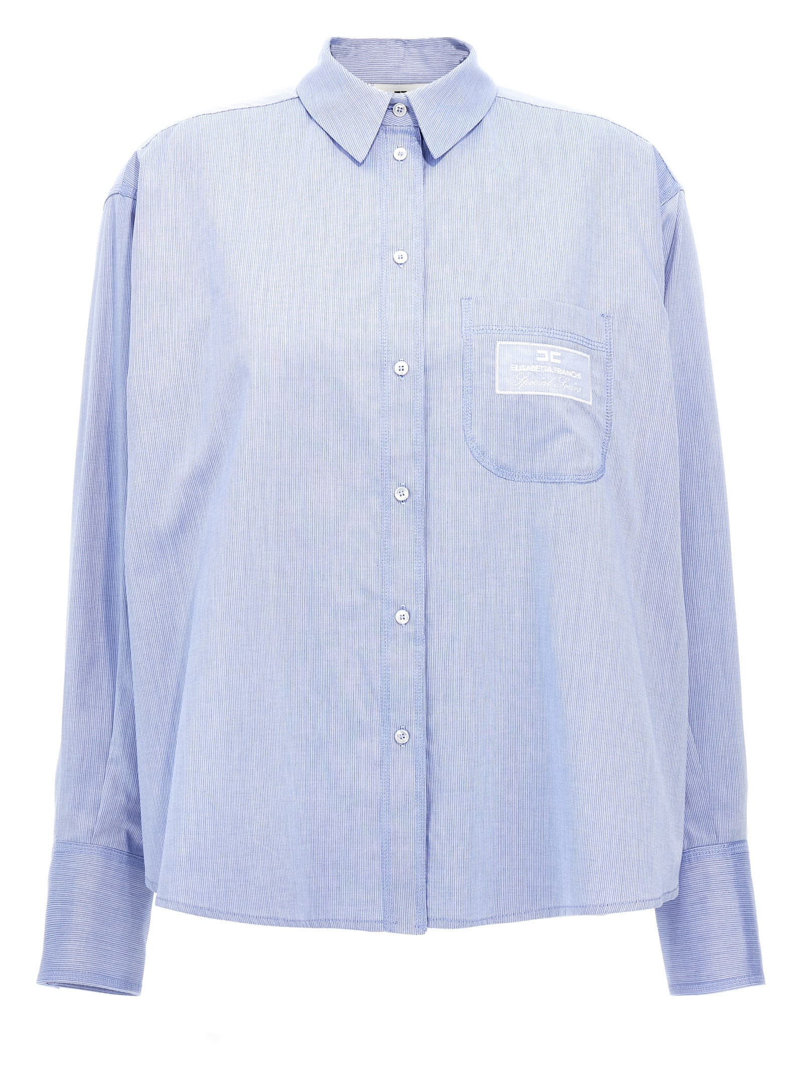 Shop Elisabetta Franchi Logo Embroidery Chevron Shirt In Light Blue