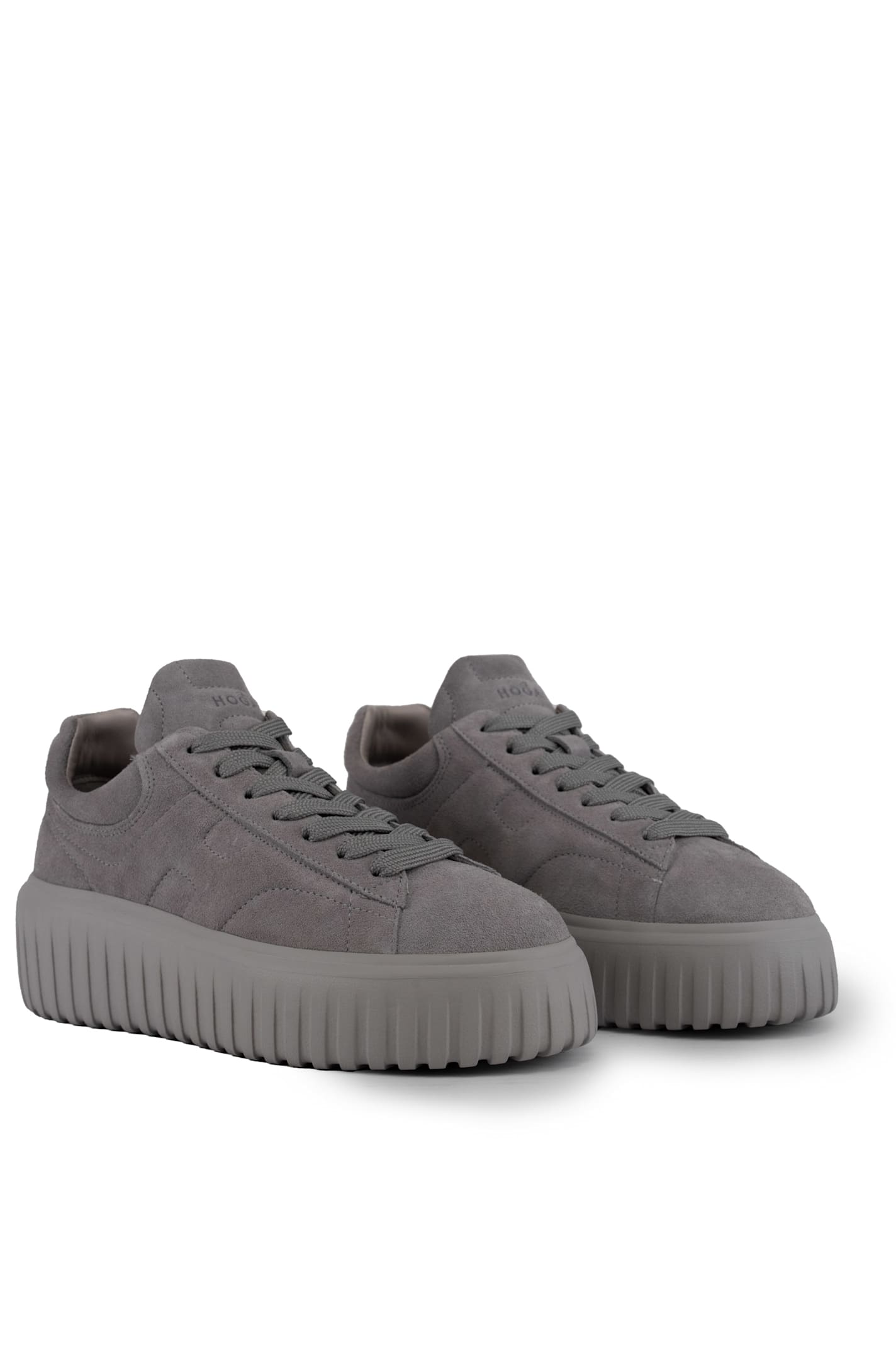 Shop Hogan H-stripes Sneakers In Suede In Grigio