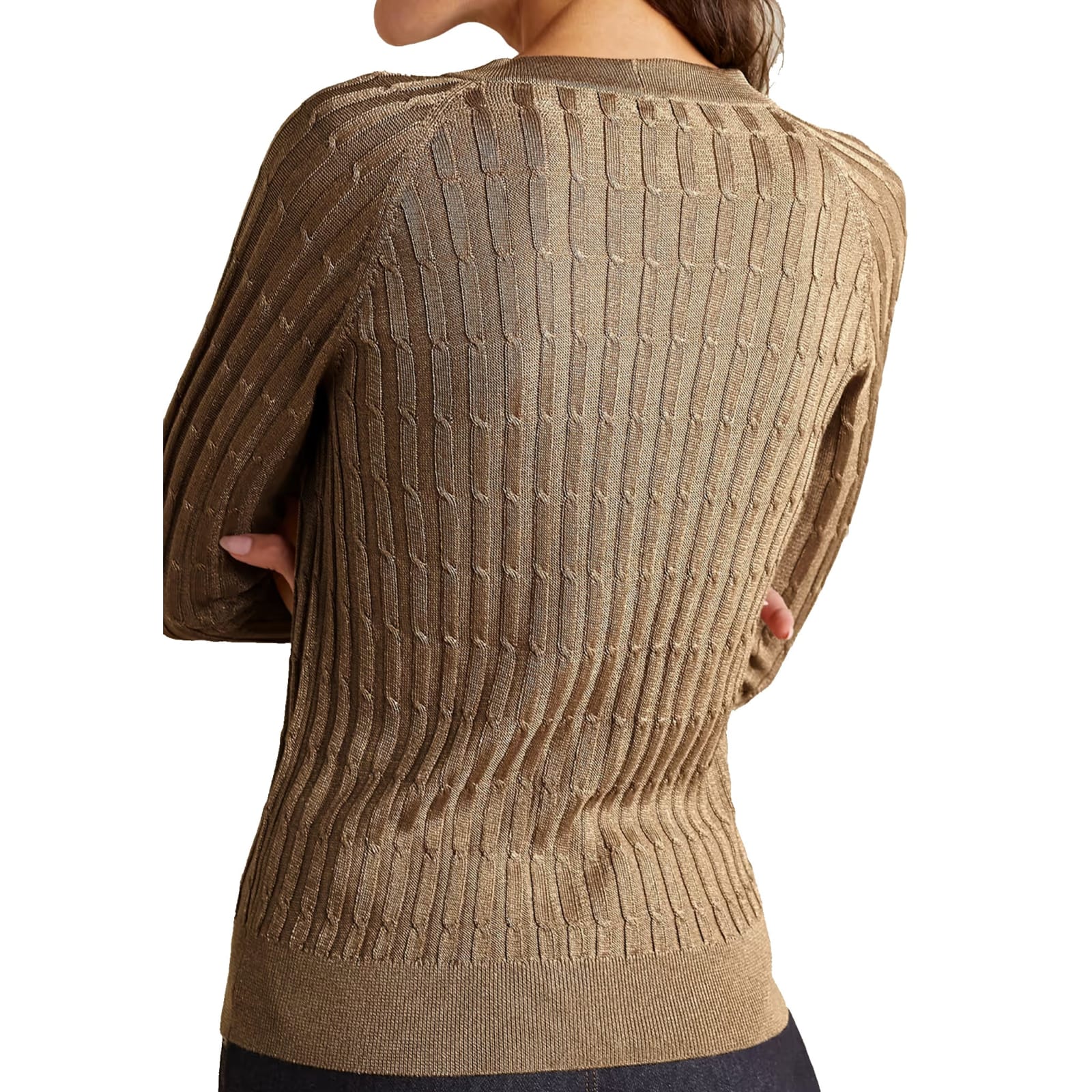 Shop Saint Laurent Metallic Cable-knit Cardigan In Brown