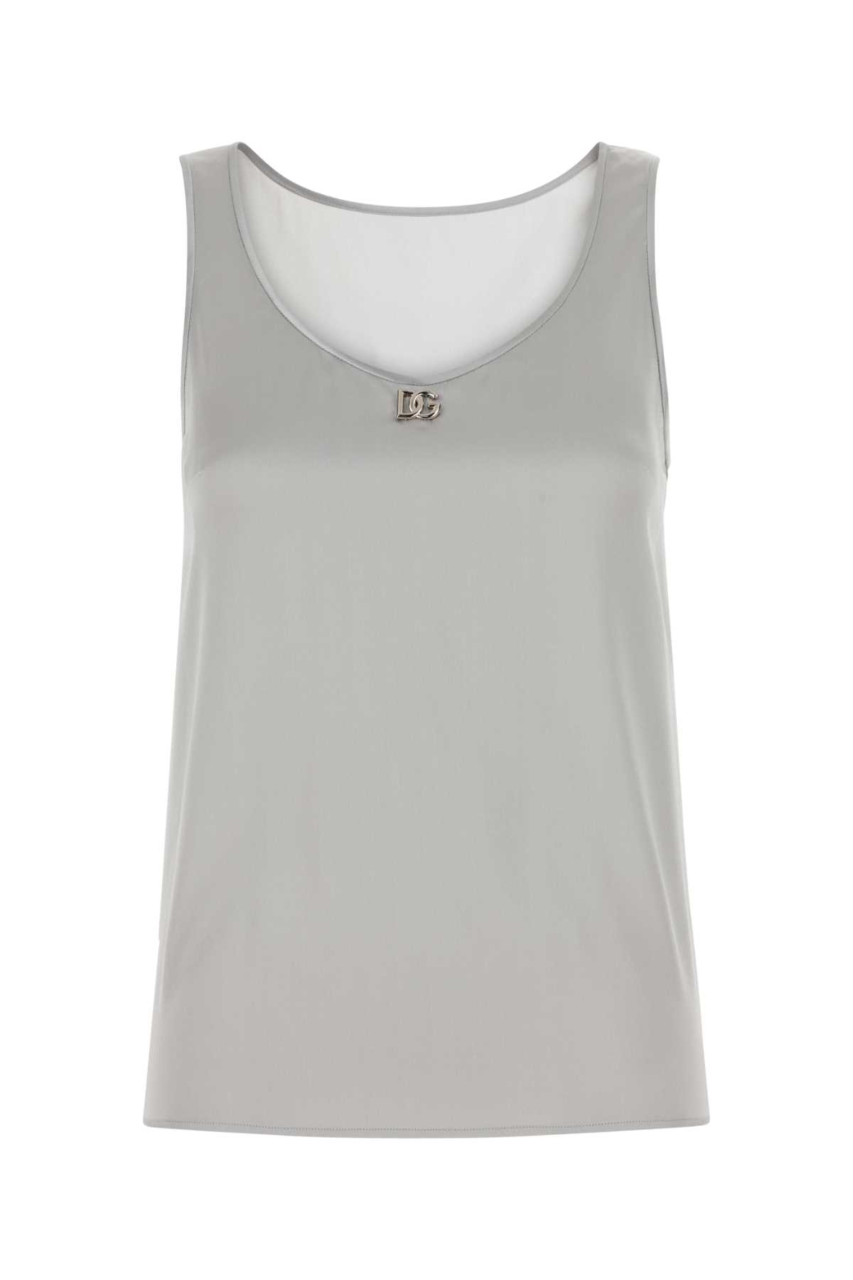 Grey Stretch Satin Tank Top