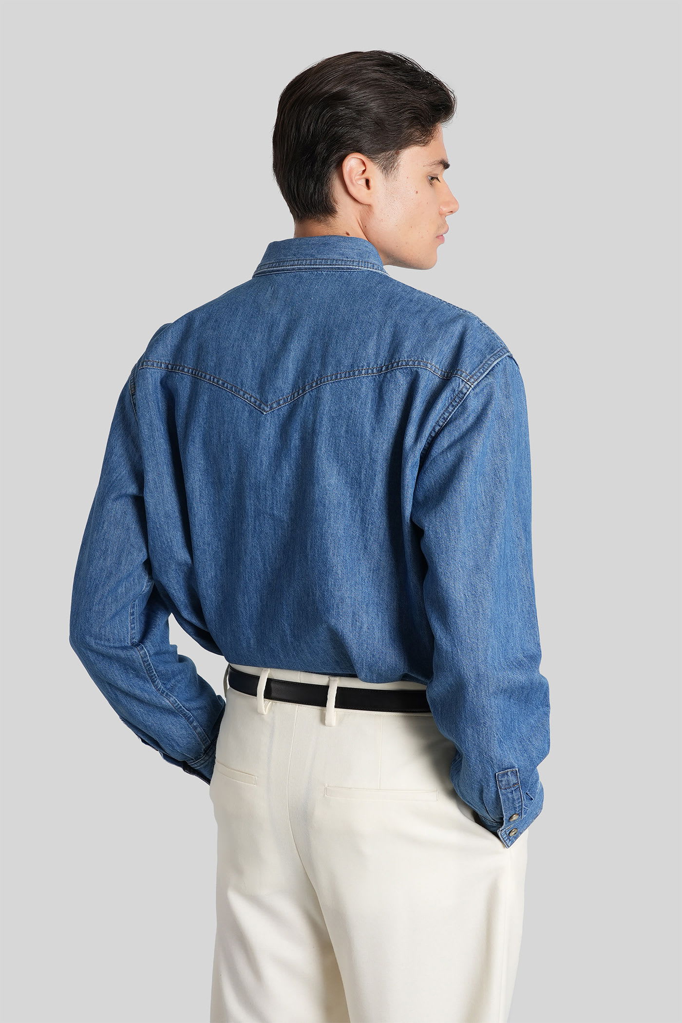 Lardini Western-style Denim Shirt In Blue