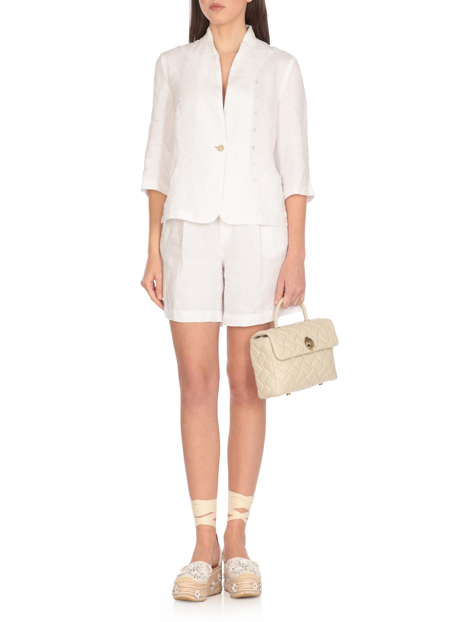 120% Lino Elasticated-waist Linen Shorts In White