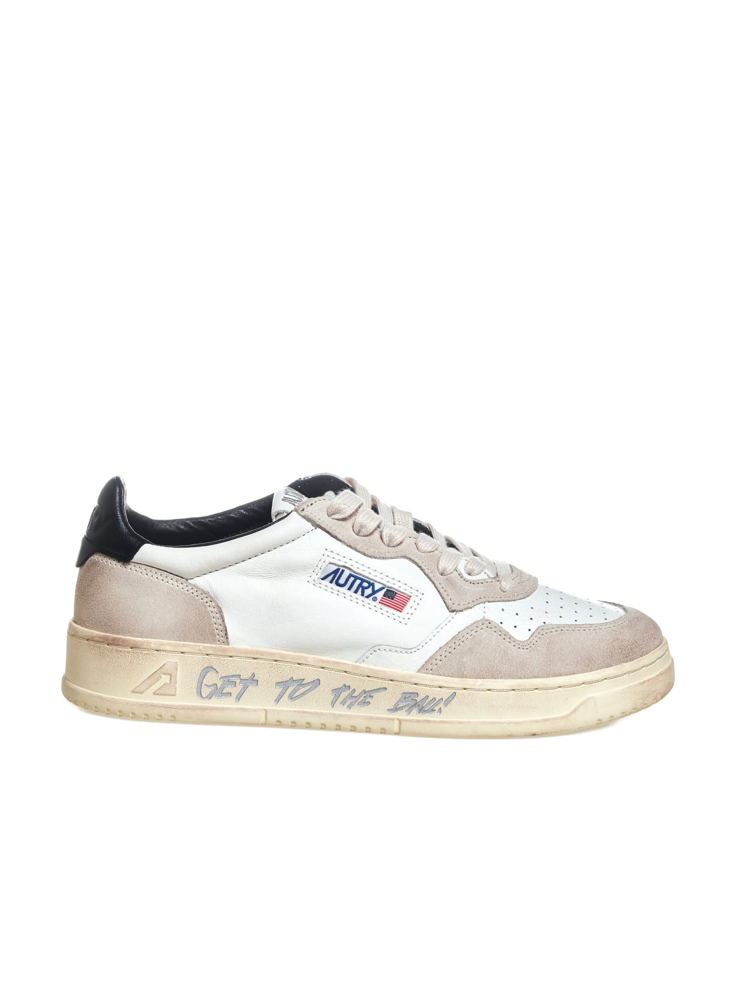 Autry 01 Low Man Leat Drae In White Silver