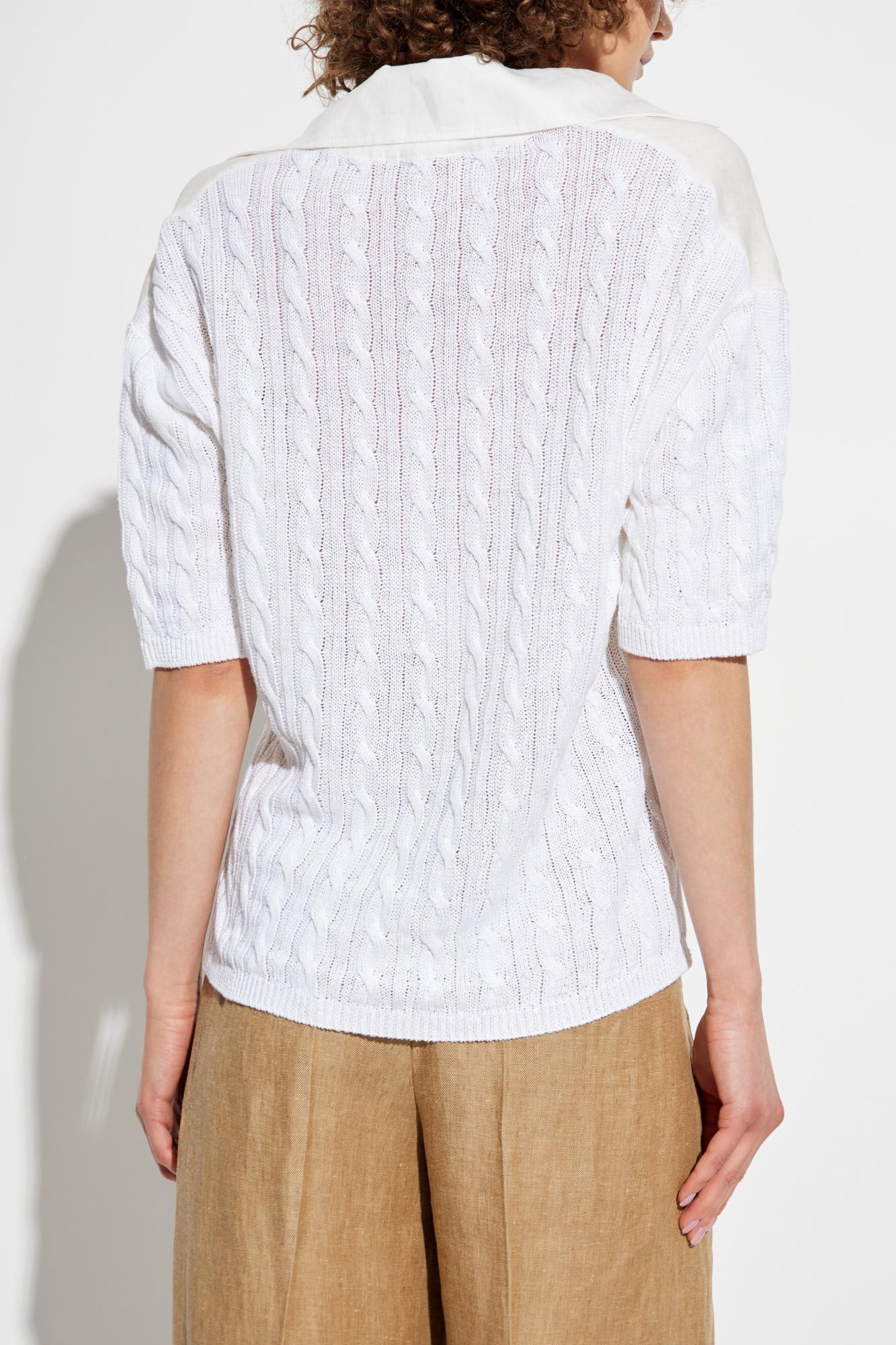 Max Mara Lapel Short Sleeve Shirt In White