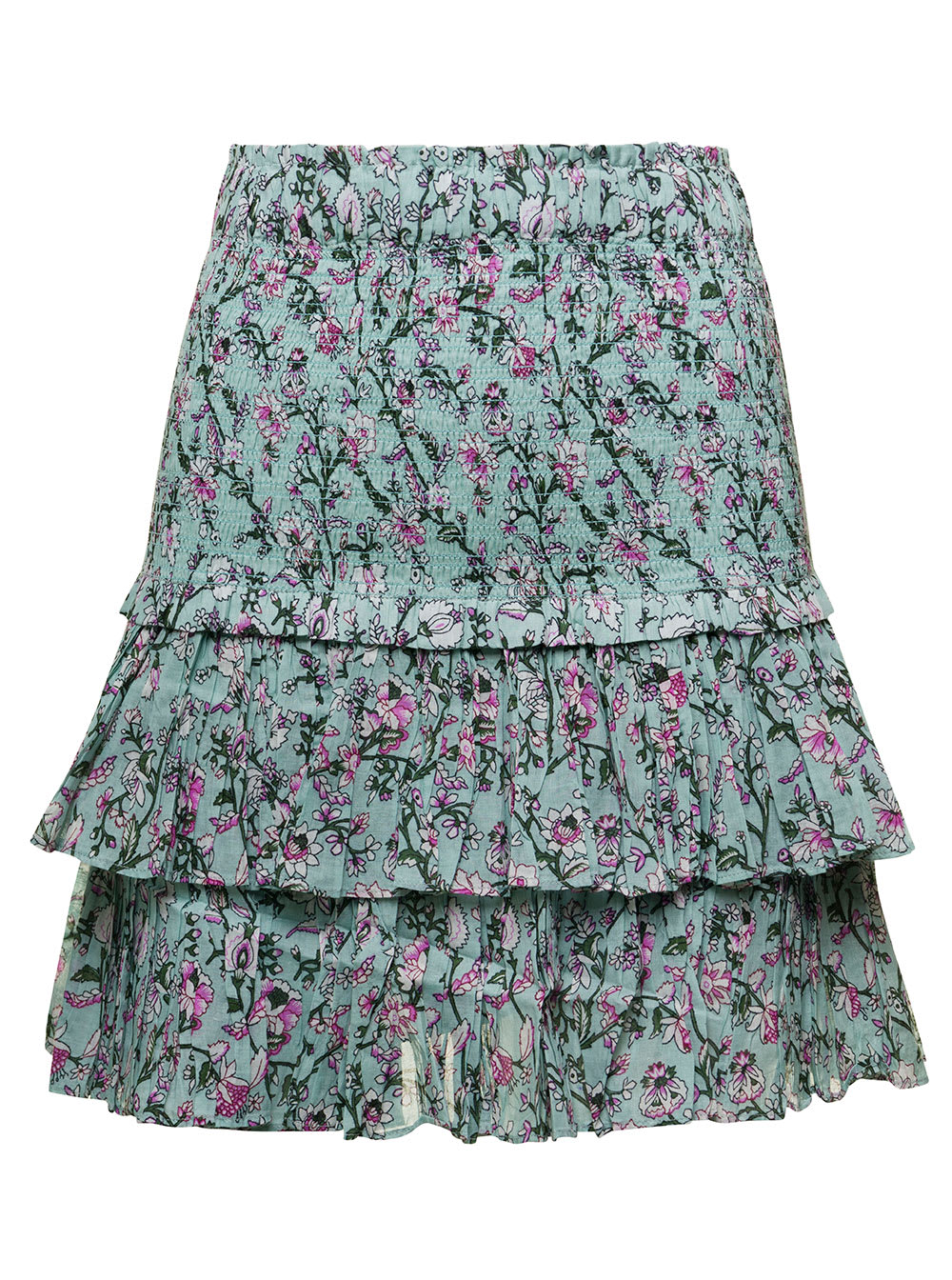ISABEL MARANT ÉTOILE LIGHT BLUE FLORAL PRINT TIERED SKIRT IN COTTON WOMAN