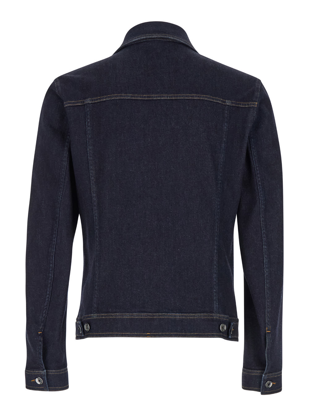 Shop Dolce & Gabbana Dark Blue Jacket With Classic Collar And Contrasting Stitching In Denim Stretch And Cashmere Man