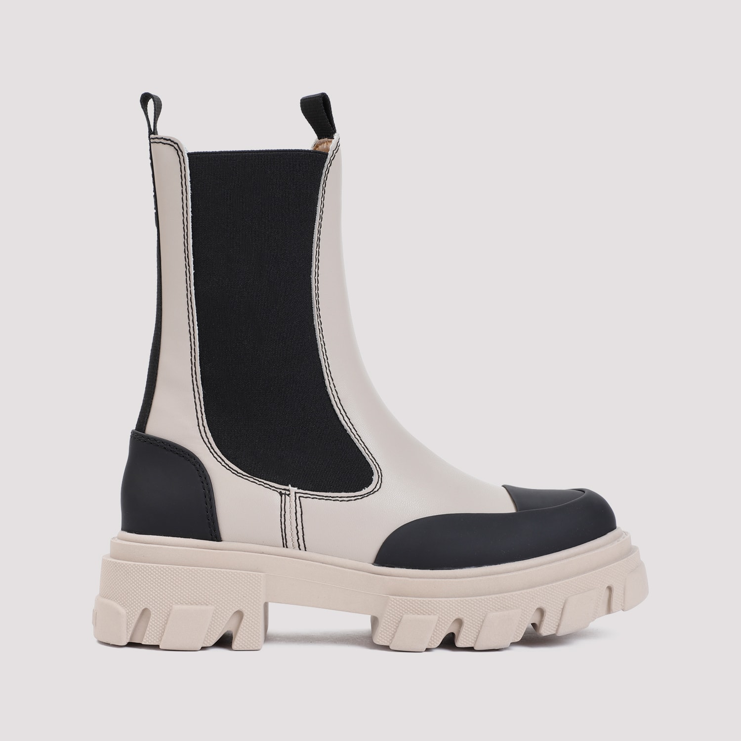 Shop Ganni Cleated Mid Chelsea Boots In Beige