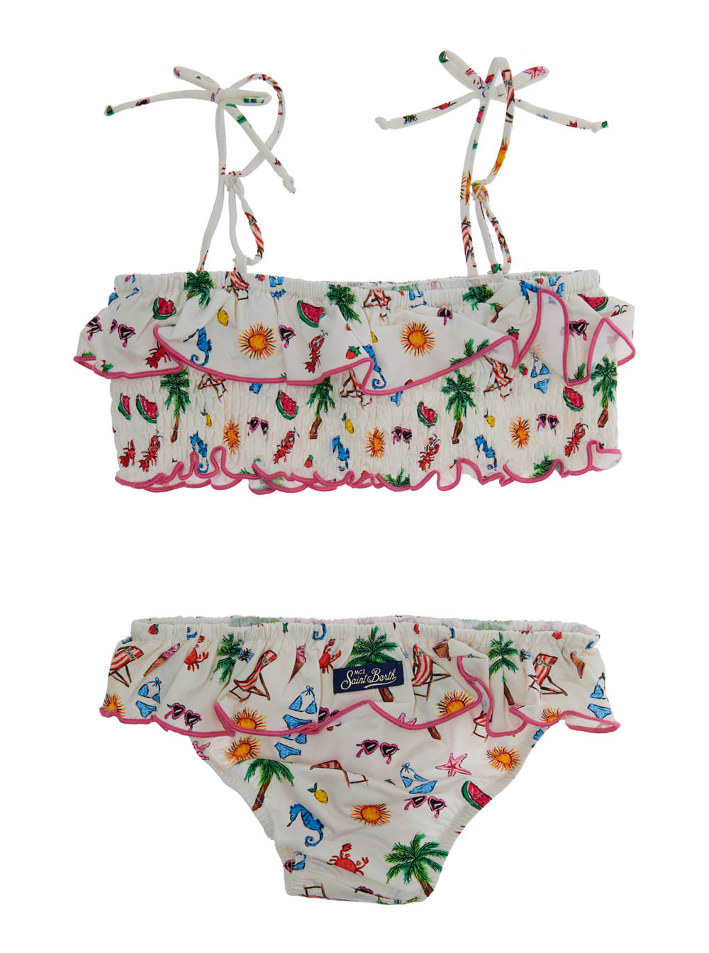Mc2 Saint Barth Melie Multicolor Bikini With Ruched Details And All-over Print In Tech Fabric Stretch Girl In Multicolor