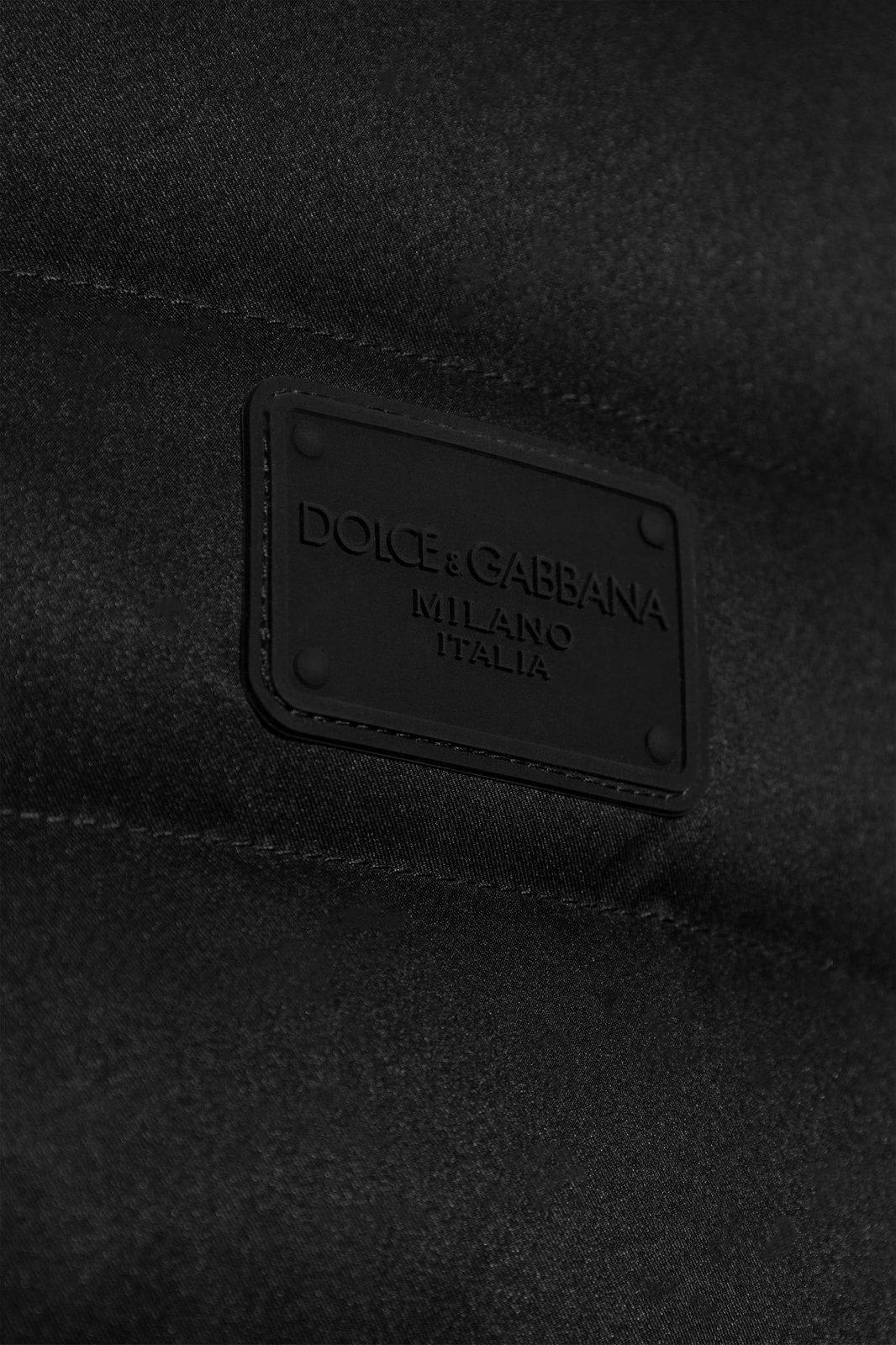 Shop Dolce & Gabbana Logo Patch Quilted Down Coat In Black