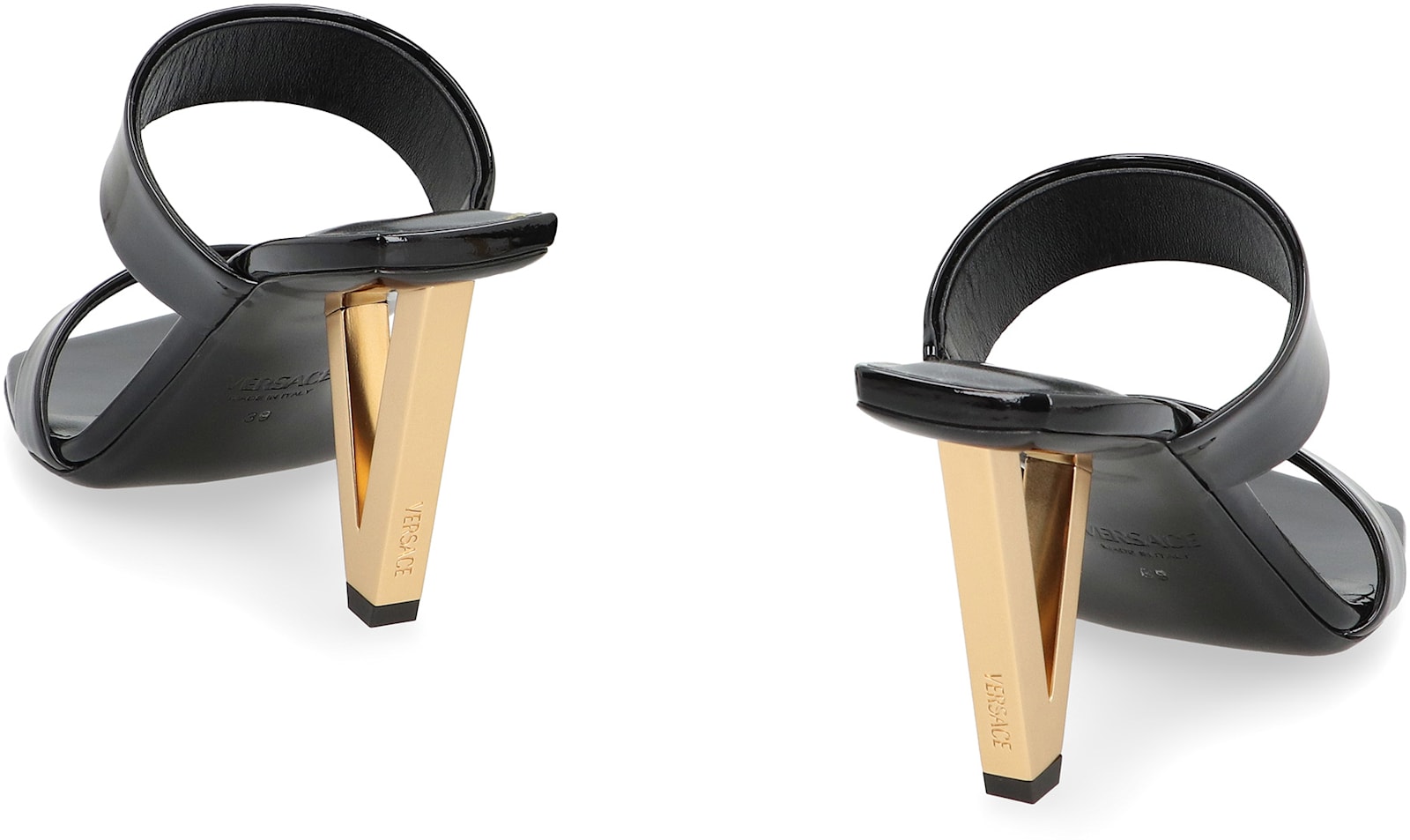 Shop Versace Patent Leather Mules In Black