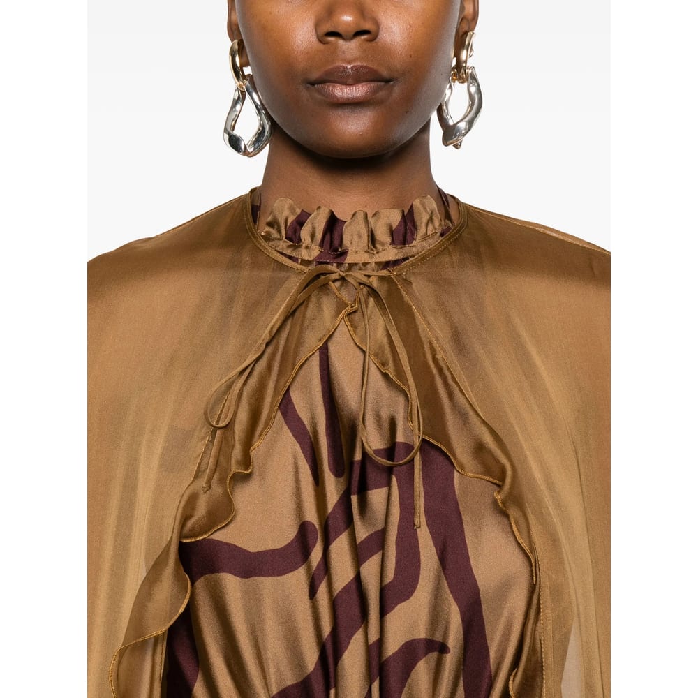 Raquel Diniz Ruffled Cape Coat In Brown
