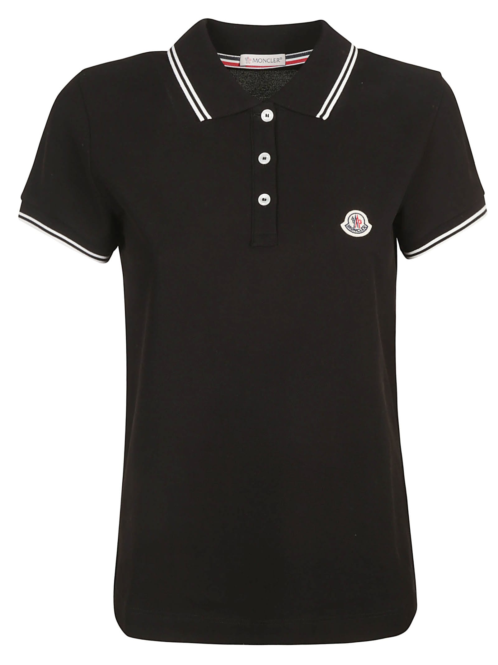 MONCLER STRIPE TRIMMED LOGO PATCHED POLO SHIRT,11823161