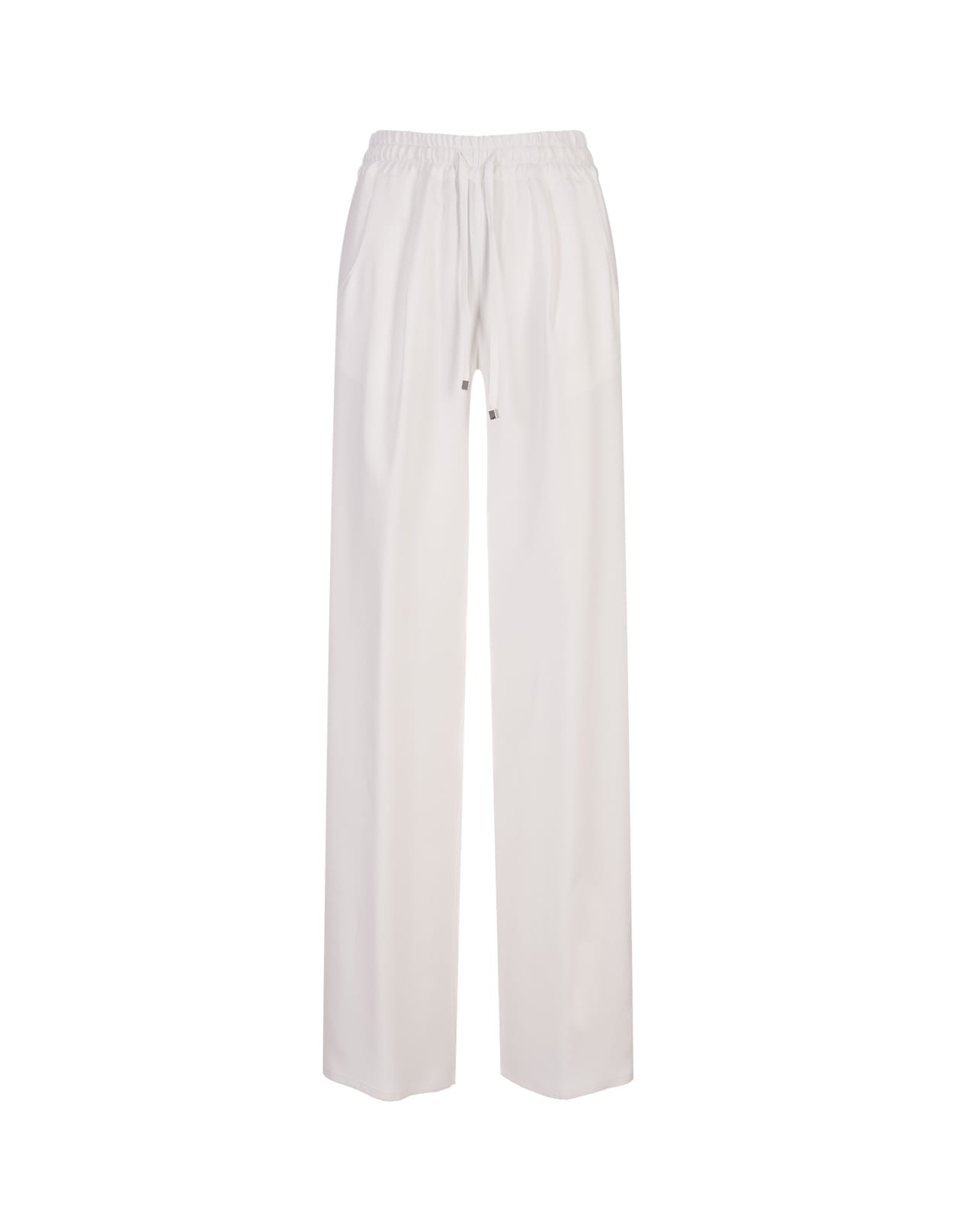 Shop Kiton White Silk Drawstring Trousers