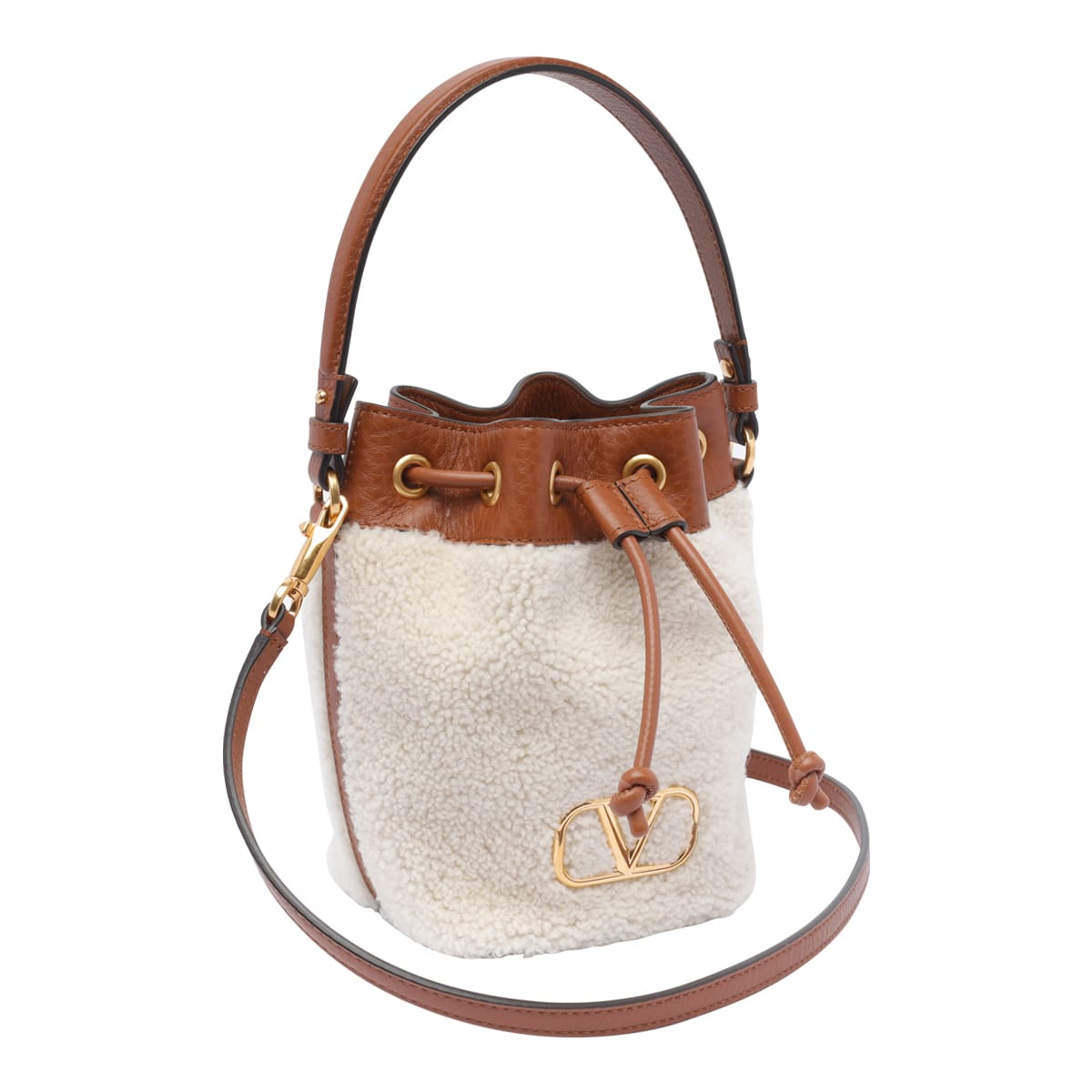Valentino Vlogo Plaque Drawstring Bucket Bag In White