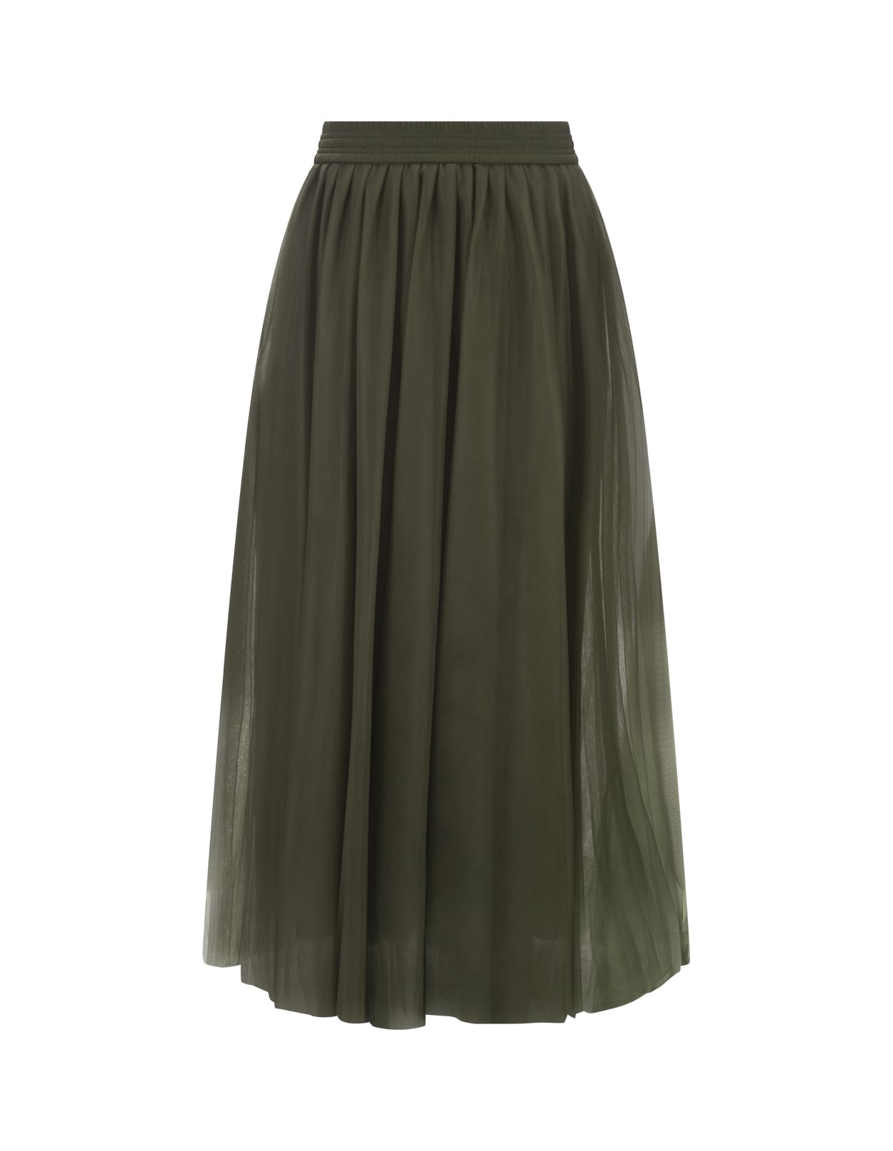 Midi Tulle Skirt In Olive Green