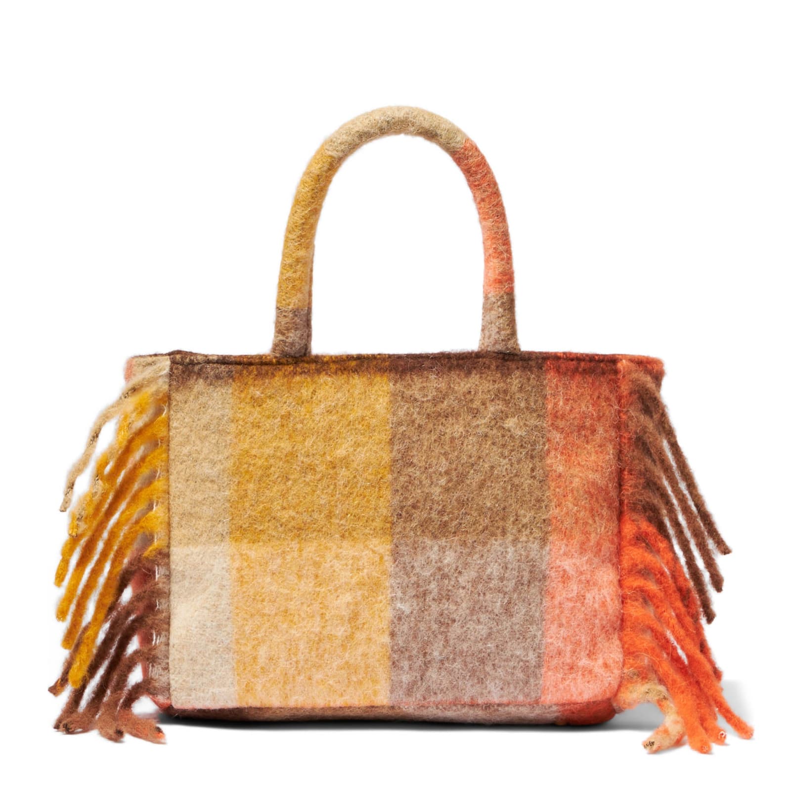 Shop Mc2 Saint Barth Colette Handbag With Multicolor Check And Fringes In Brown