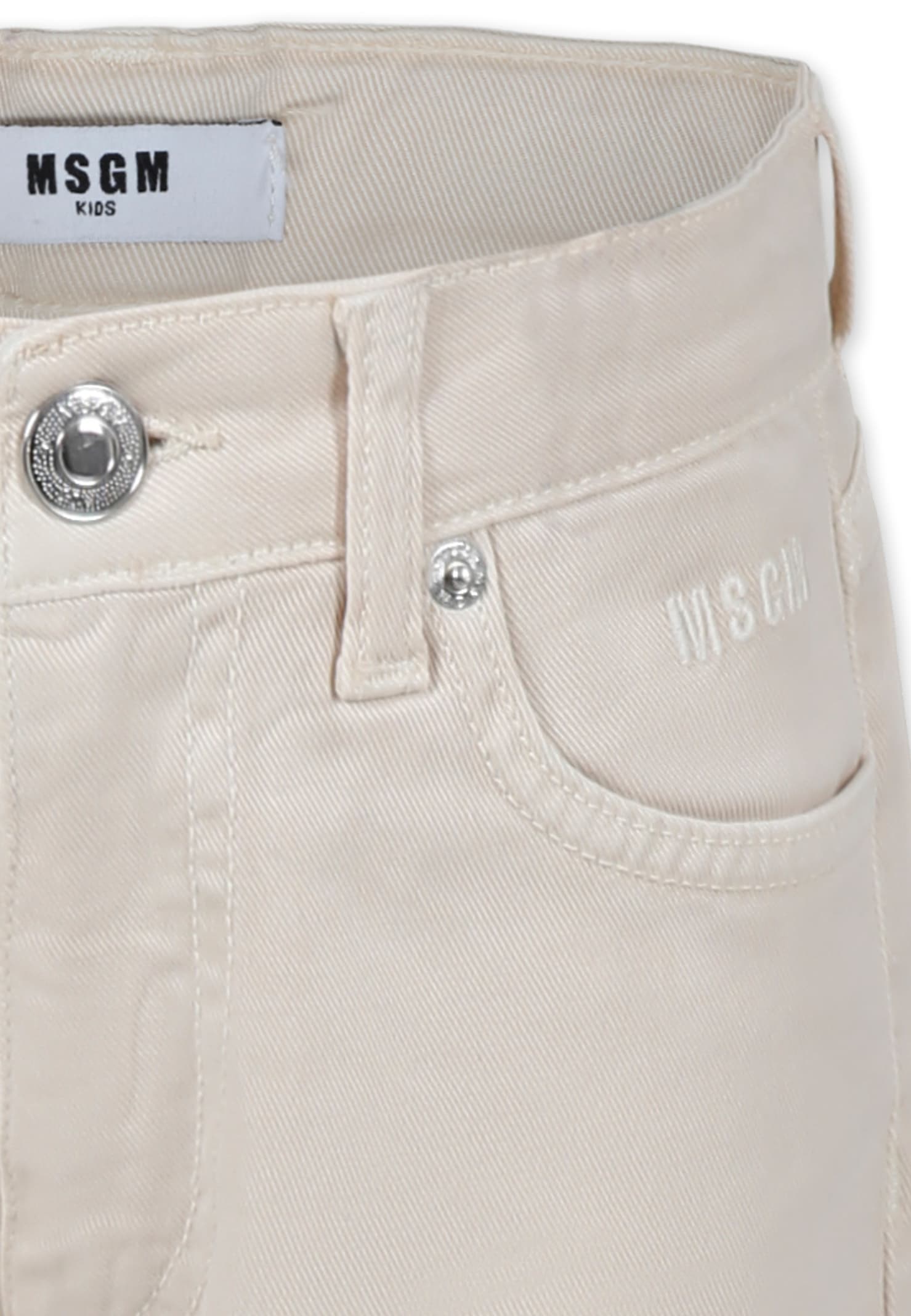 Shop Msgm Ivory Jeans For Boy With Logo