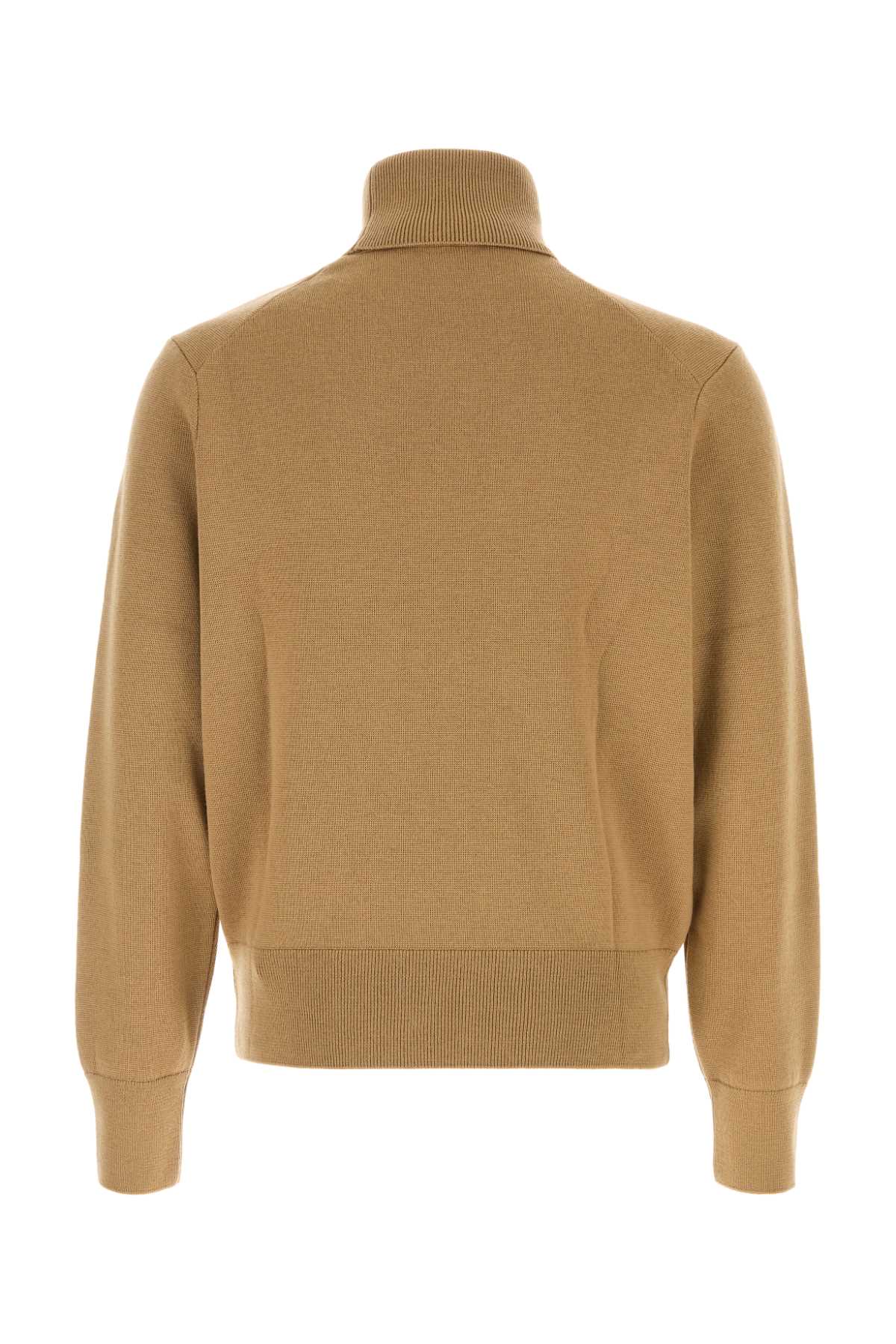 Ami Alexandre Mattiussi Cropped Merino Wool Turtleneck Sweater With Ribbed Details In Gold