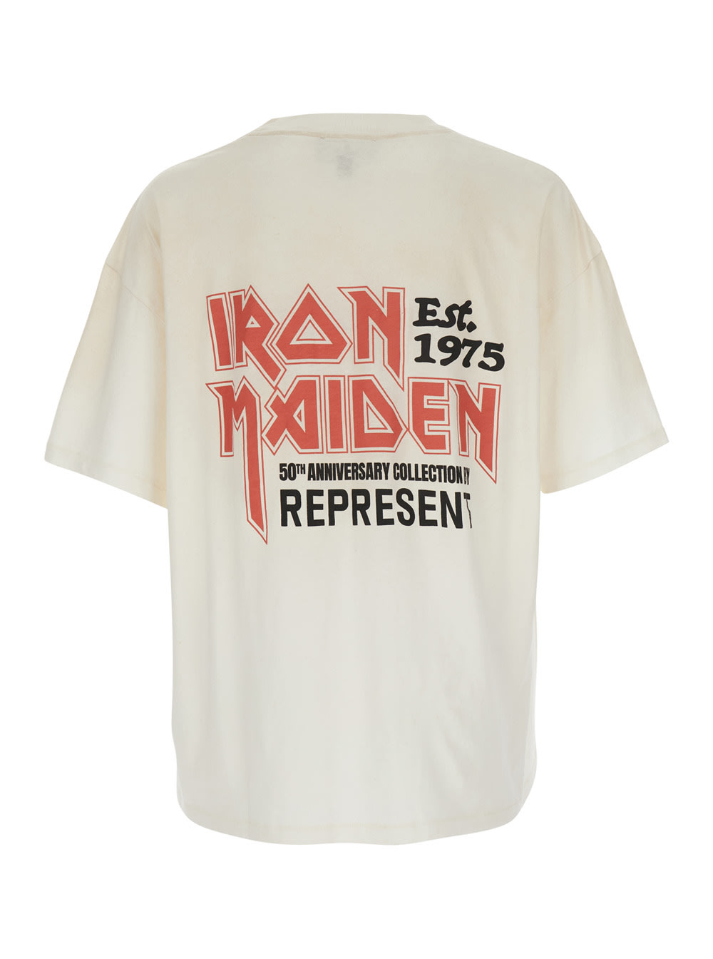 Represent White Crewneck T-shirt With Logo On Front And Rear In Cotton Blend Man In White