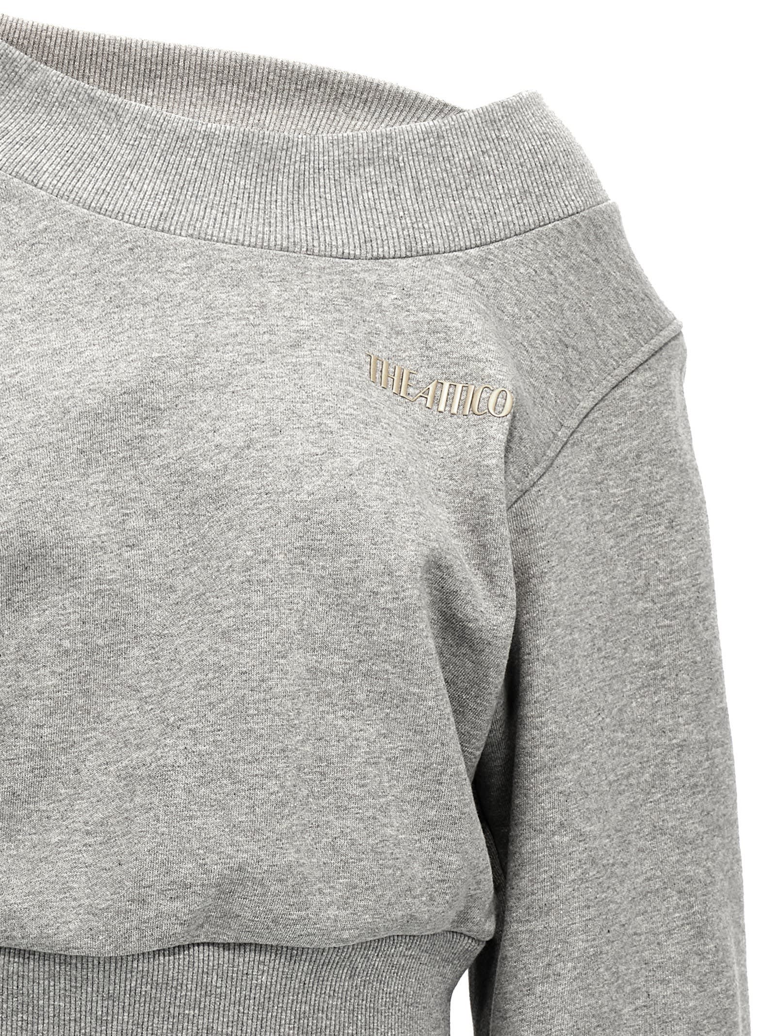 Attico Logo Sweatshirt With Crossed Neckline And Open Back In Gray