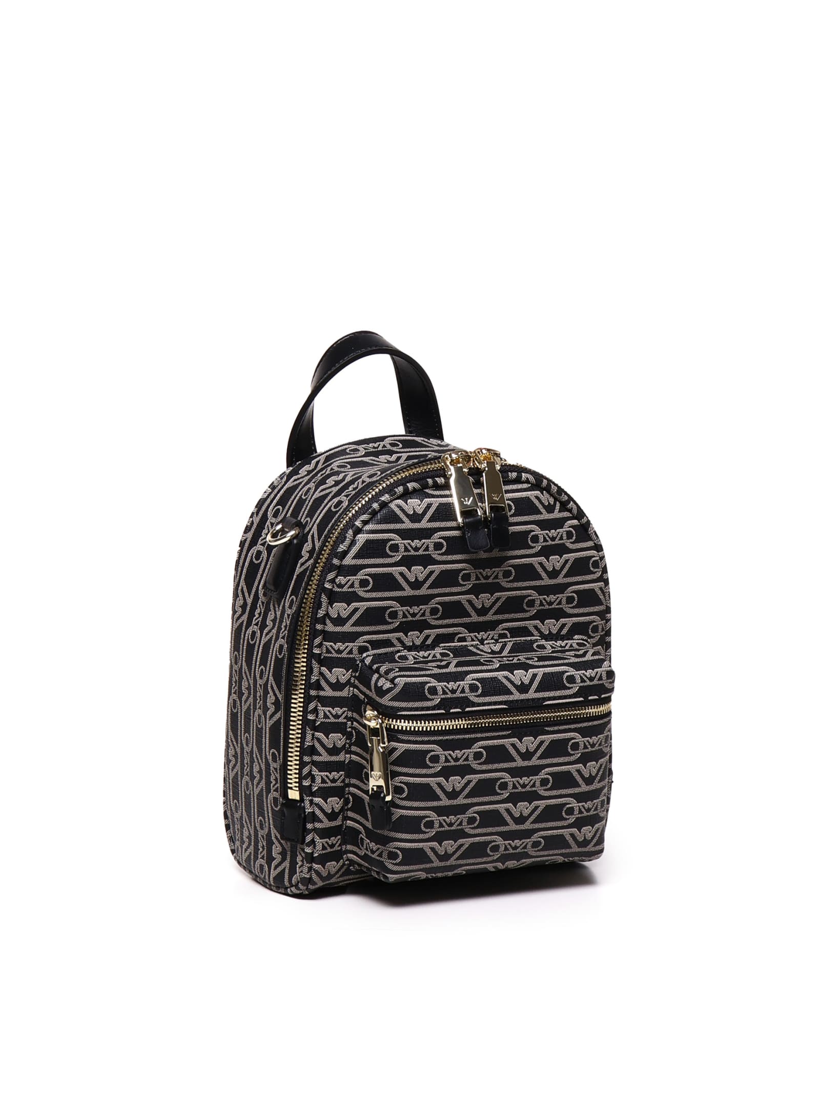 Shop Emporio Armani Backpack With Monogram In Nero-ecru