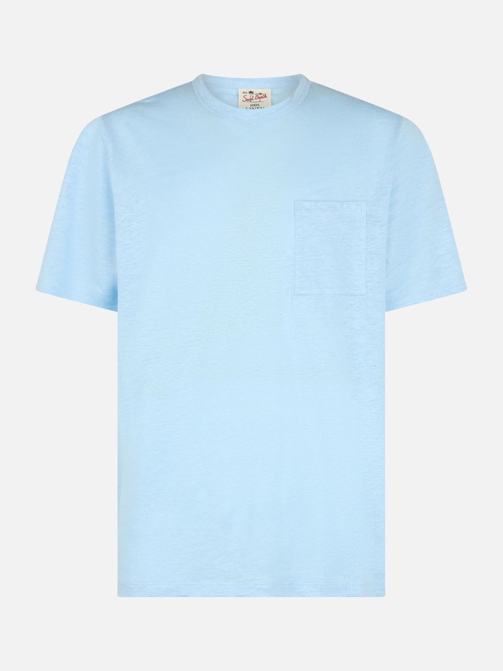 Shop Mc2 Saint Barth Man Light Blue Linen Jersey T-shirt Ecstasea With Pocket In Sky