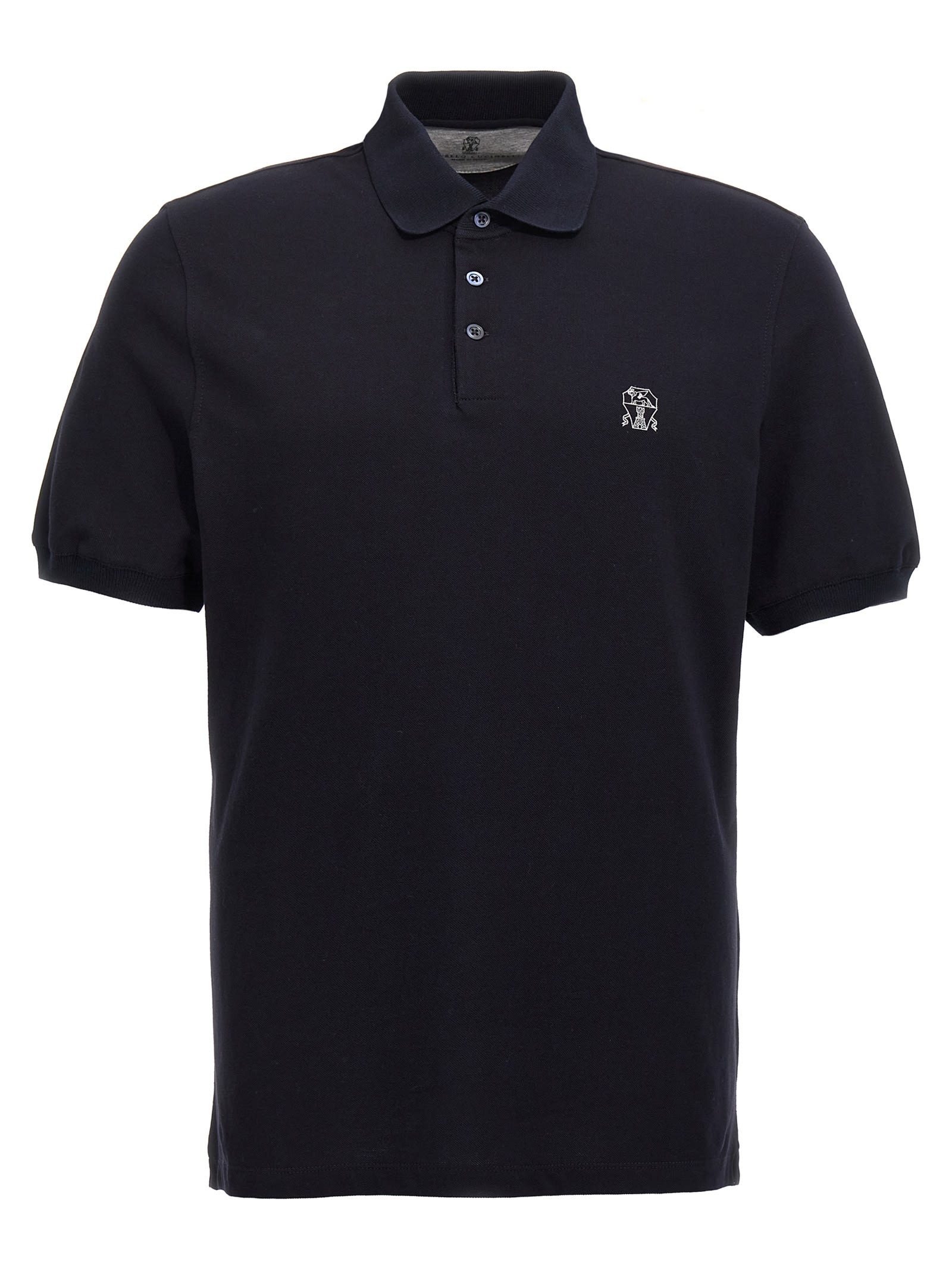 Shop Brunello Cucinelli Logo Print Polo Shirt In Blue