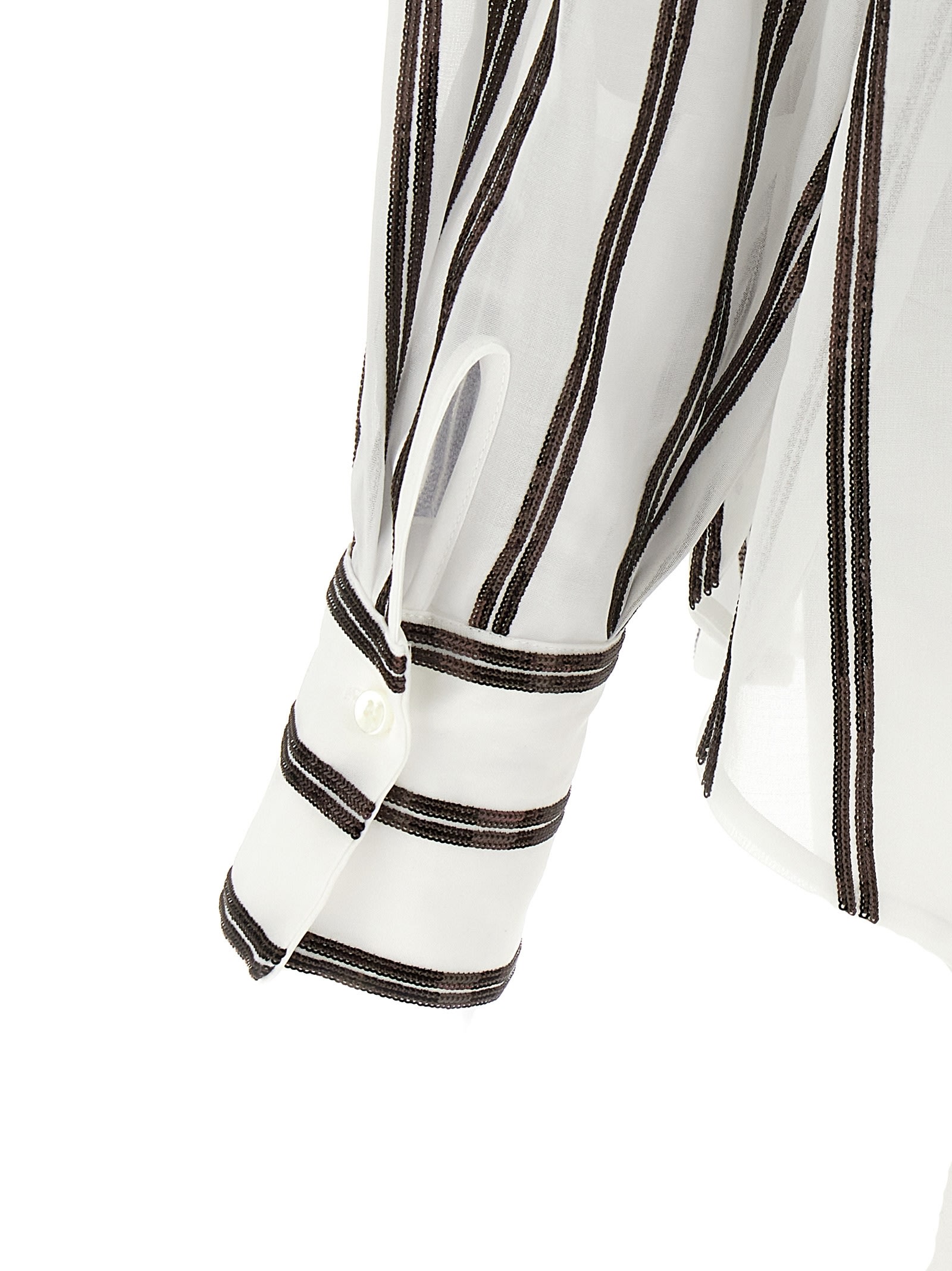 Brunello Cucinelli Sequined Stripe Button Down Gauze Blouse