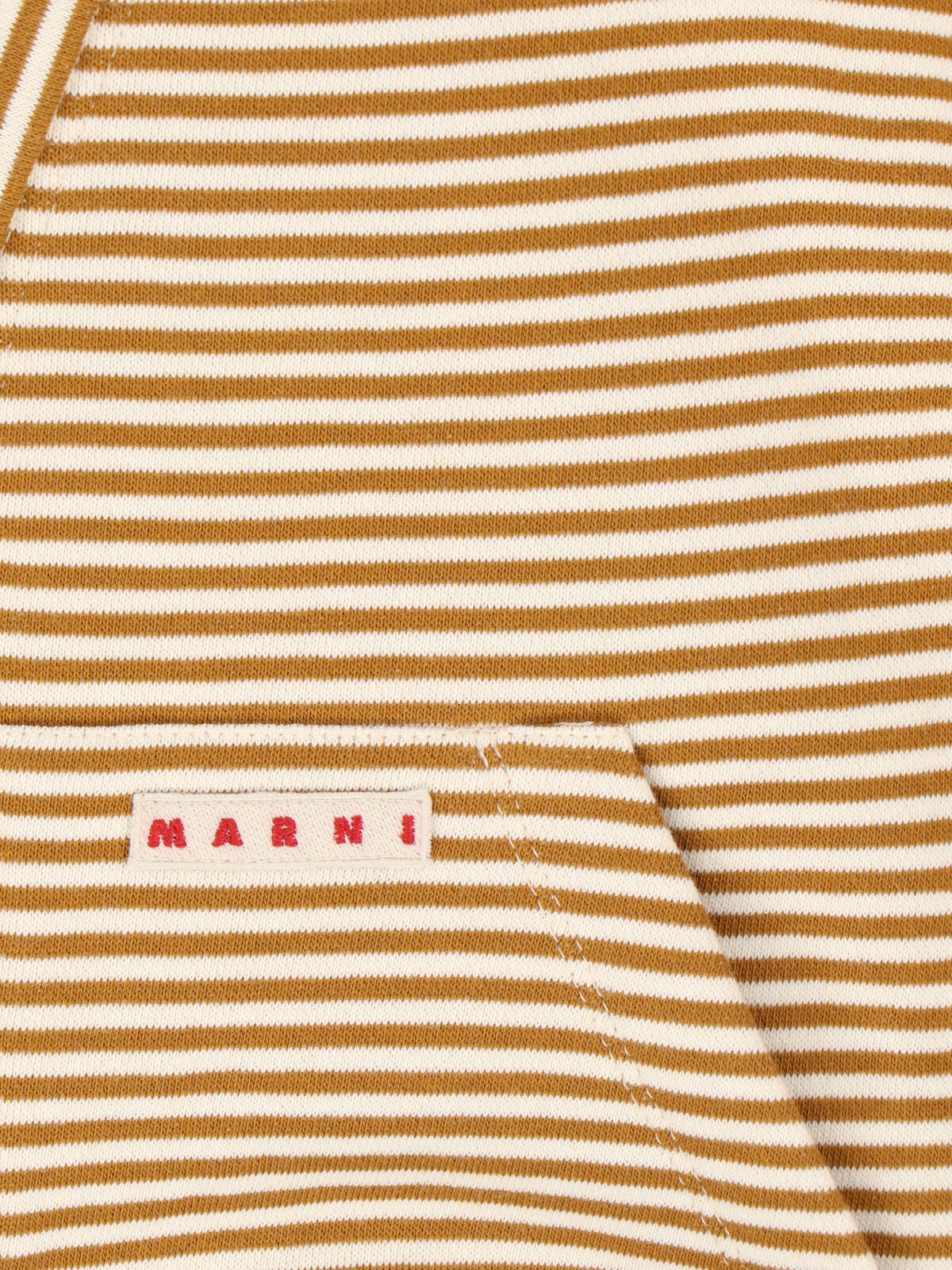Marni Cropped Cardigan Sweater With Horizontal Stripes And Logo Detail In Brown