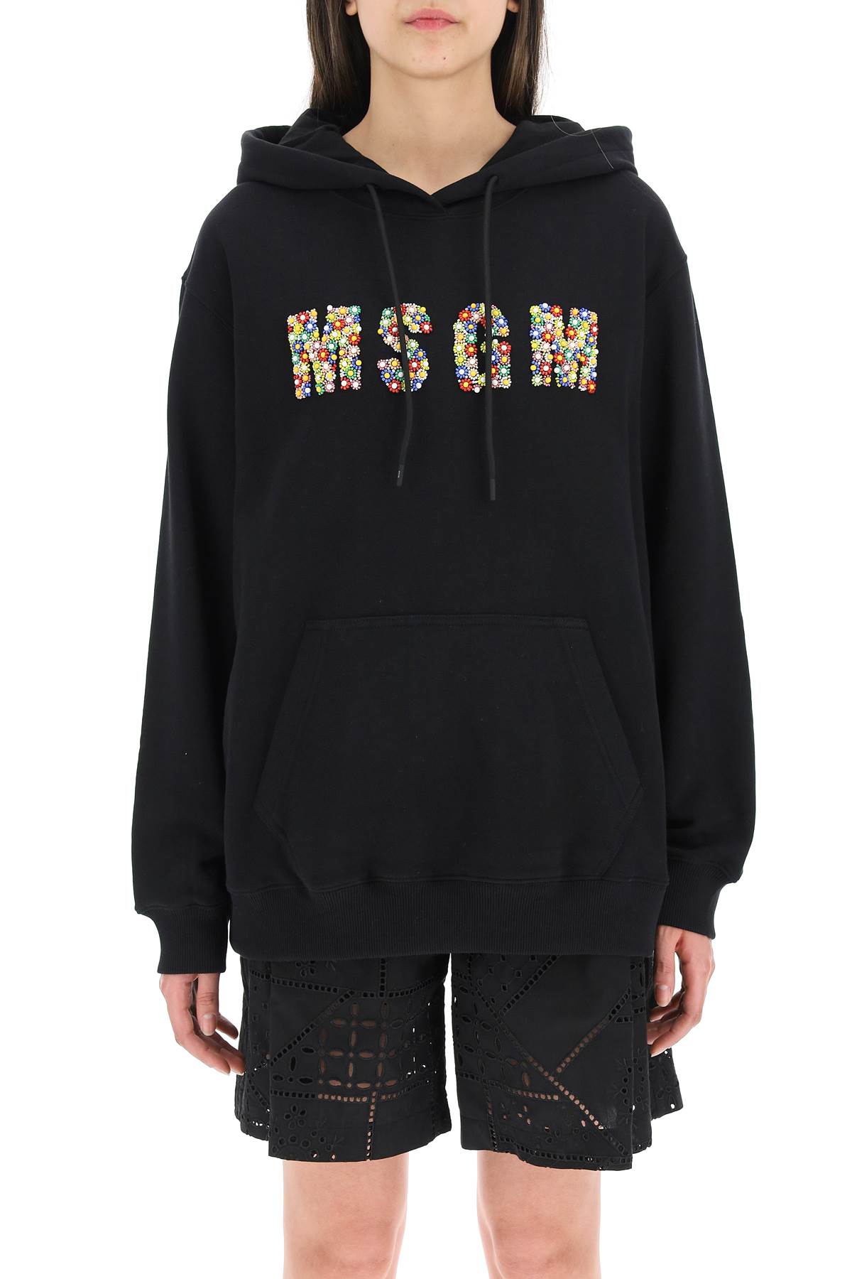 MSGM Hoodie With Multicolor Logo Embroidered With Beads