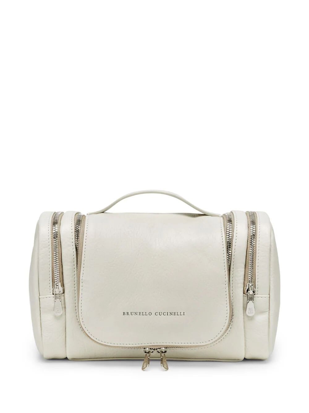 Shop Brunello Cucinelli Leather Beauty Case In English White