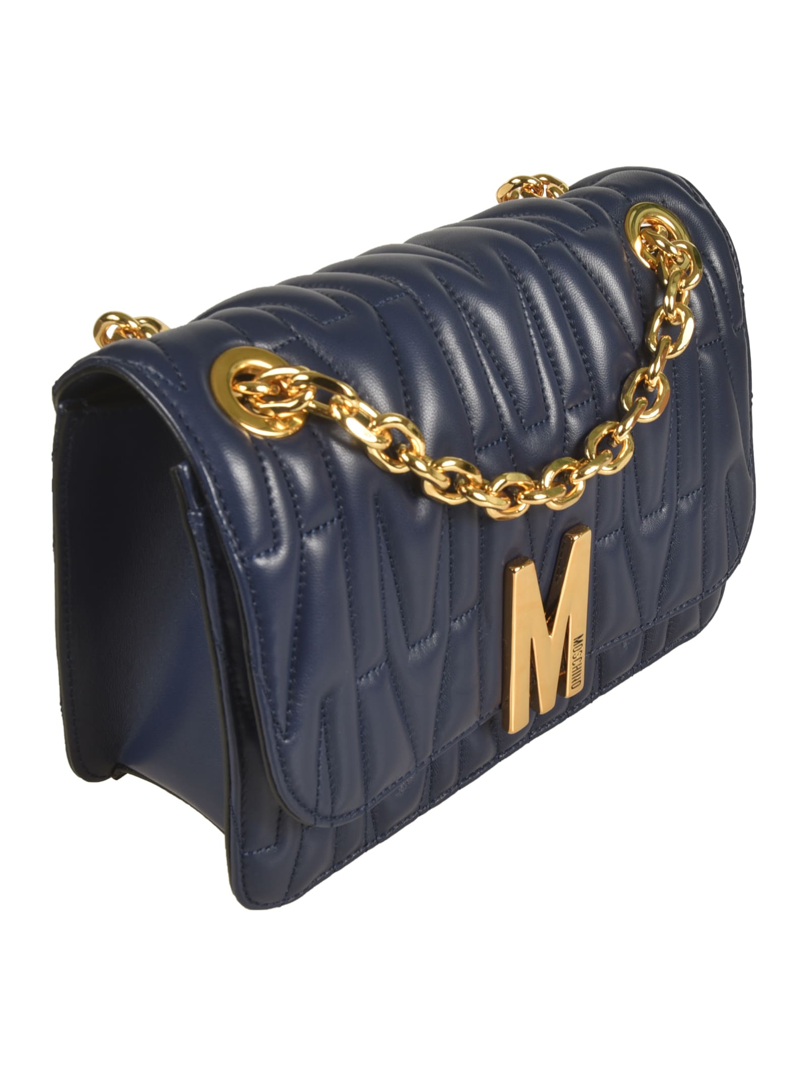 Shop Moschino Logo Quilted Shoulder Bag In Blue