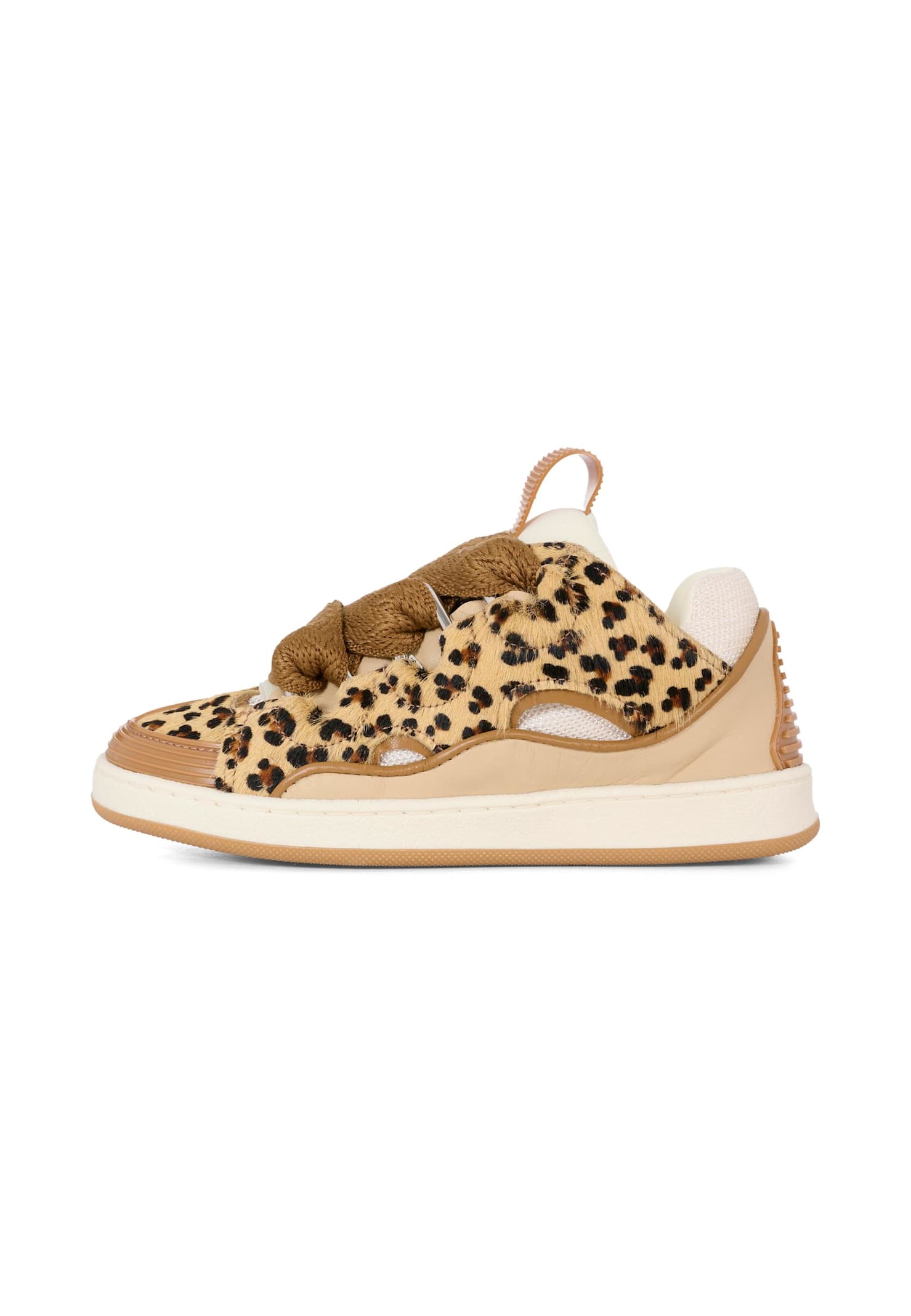 Lanvin Beige Sneakers For Girl With Leopard Pattern In Brown